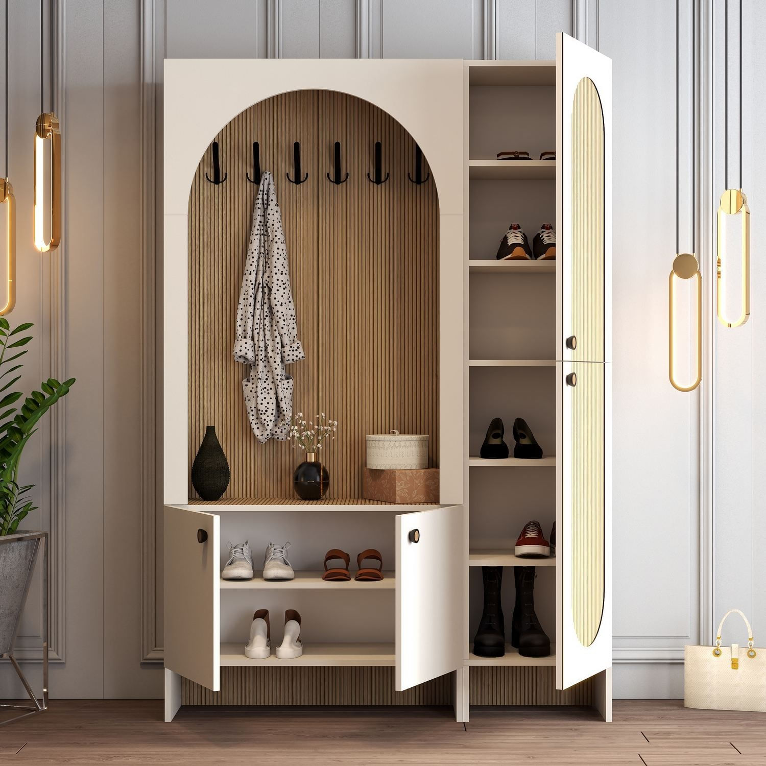 Cuier hol Palermo Kl, 135 x 200, 6 x 37 cm, PAL melaminat, spațiu de depozitare, fixare pe perete, capacitate 8 kg, crem — imaginea 6