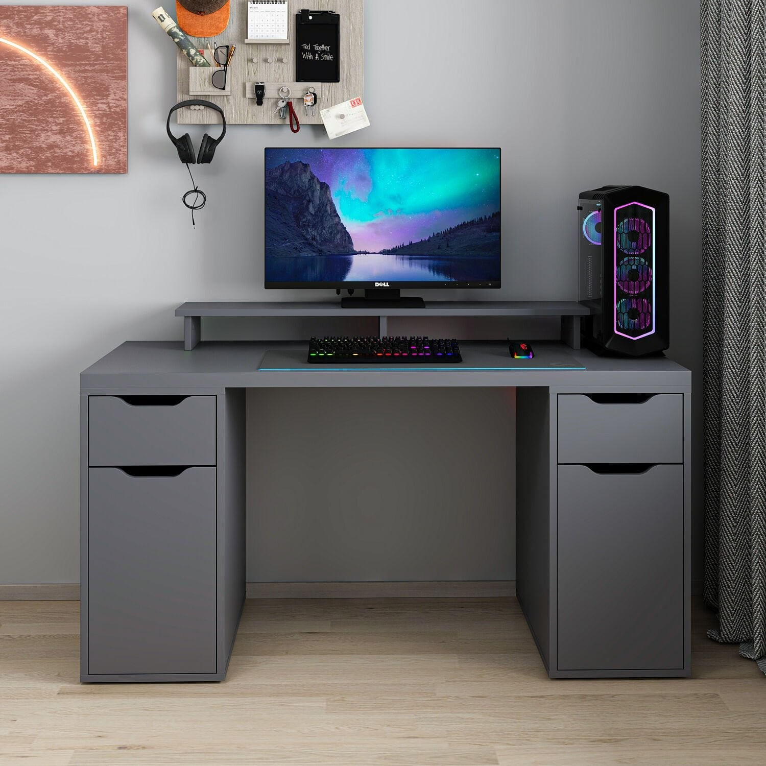 Birou Alen 150cm 2 Drawer 2 Cabinet, 150 x 75 x 60 cm, PAL melaminat — imaginea 5