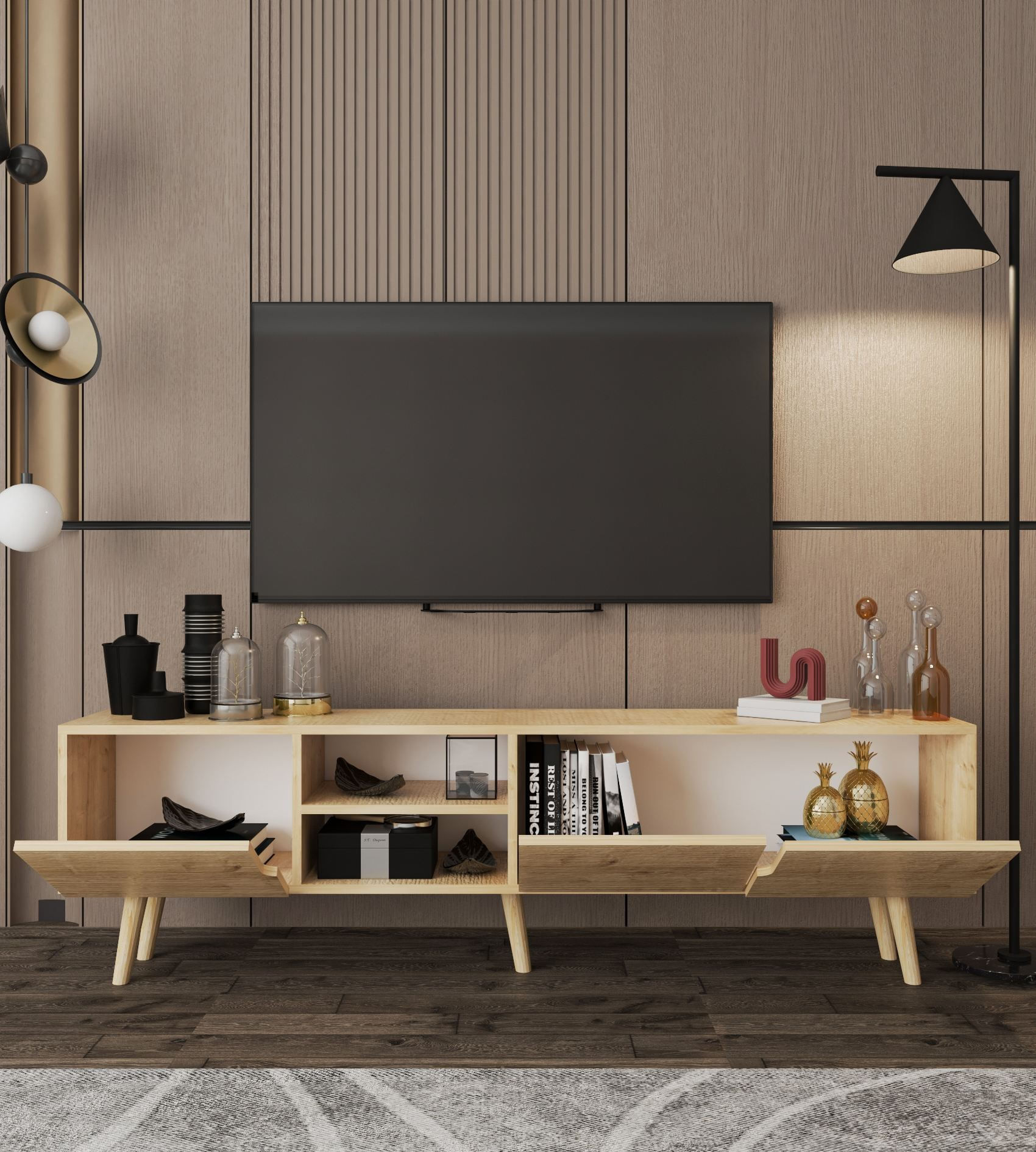 Comodă TV Latina 180, 180 x 30 x 53 cm, PAL melaminat, spațiu de depozitare, fixare pe perete, capacitate 30 kg — imaginea 3