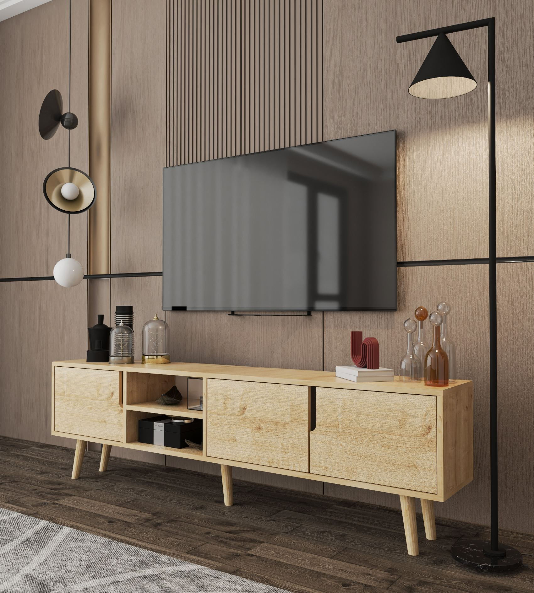 Comodă TV Latina 180, 180 x 30 x 53 cm, PAL melaminat, spațiu de depozitare, fixare pe perete, capacitate 30 kg — imaginea 5