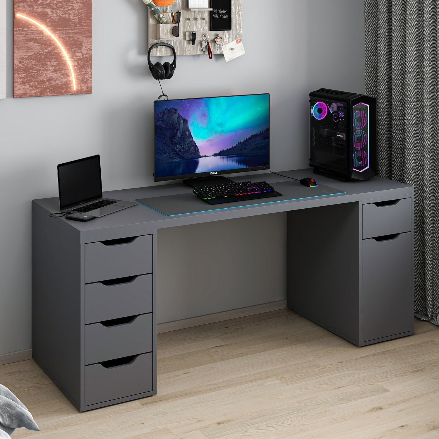 Birou Alen 180cm 5 Drawer Cabinet, 180 x 75 x 60 cm, PAL melaminat — imaginea 4