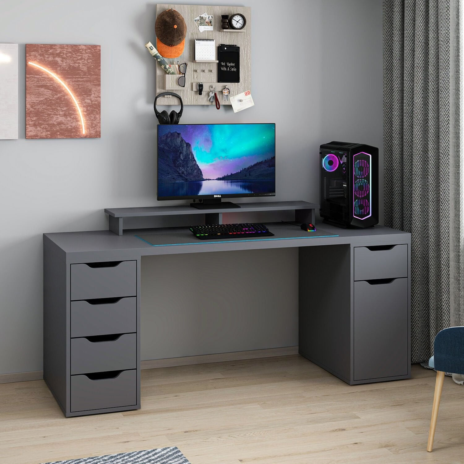 Birou Alen 180cm 5 Drawer Cabinet, 180 x 75 x 60 cm, PAL melaminat — imaginea 5