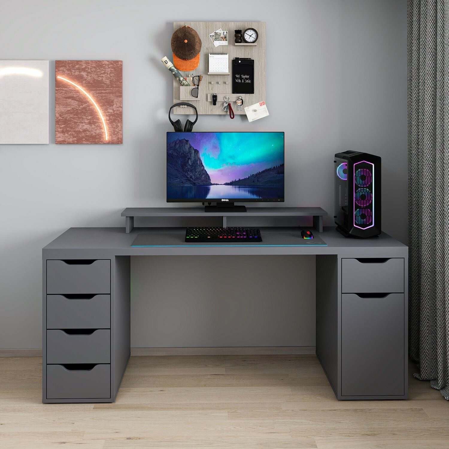 Birou Alen 180cm 5 Drawer Cabinet, 180 x 75 x 60 cm, PAL melaminat — imaginea 6