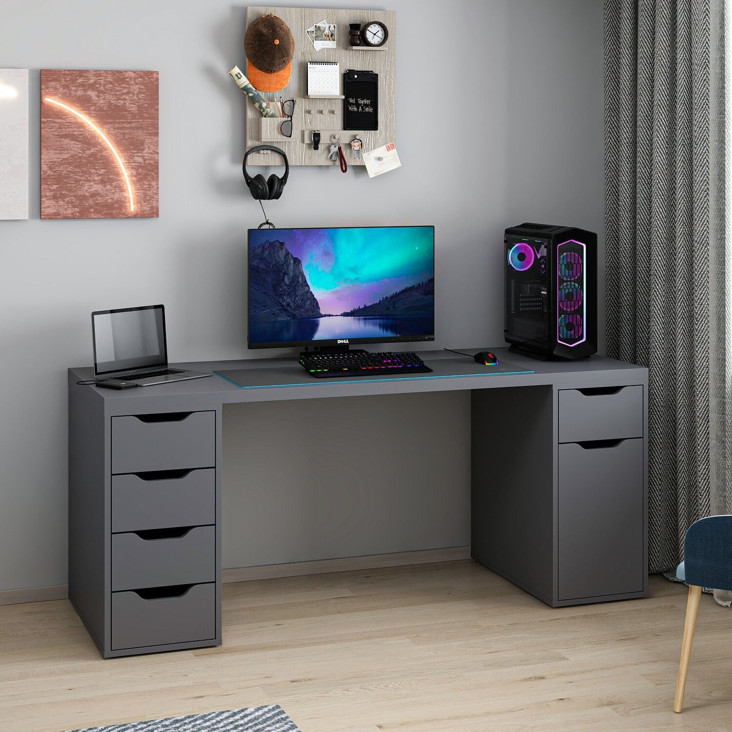 Birou Alen 180cm 5 Drawer Cabinet, 180 x 75 x 60 cm, PAL melaminat — imaginea 8