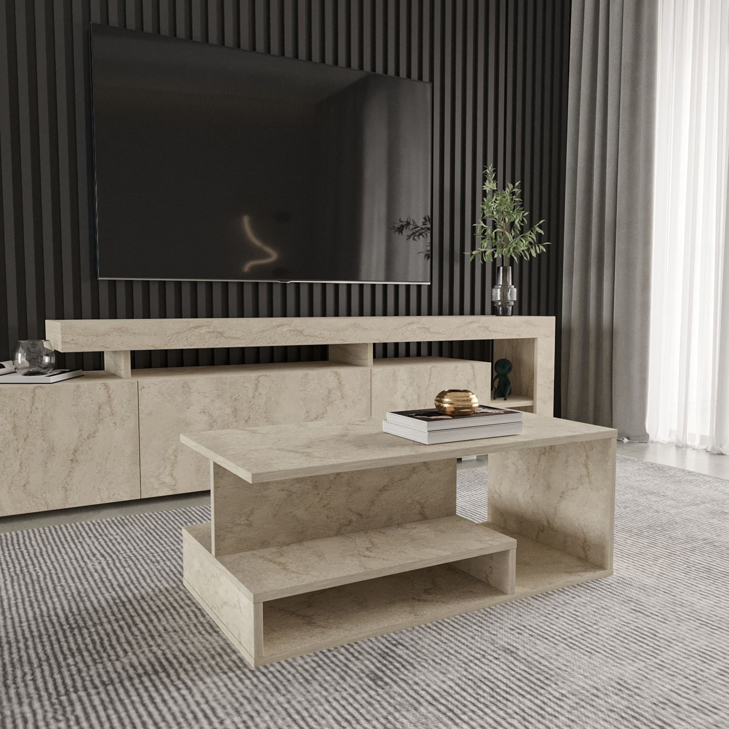 Masă de cafea Vera Mini, 90 x 35 x 44, 8 cm, PAL melaminat, design compact — imaginea 5