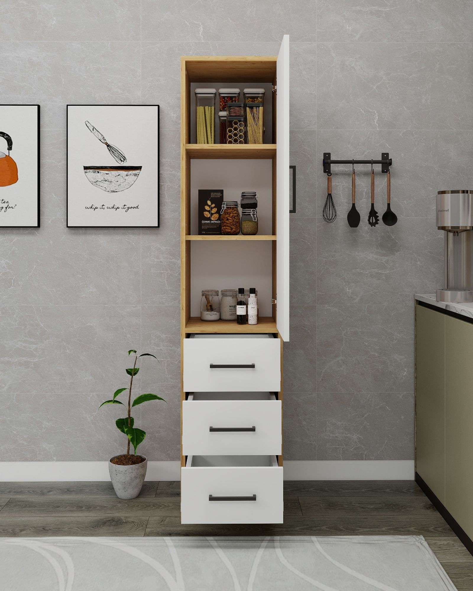 Dulap Modera, 40 x 181, 8 x 40 cm, PAL melaminat, spațiu de depozitare, fixare pe perete — imaginea 2