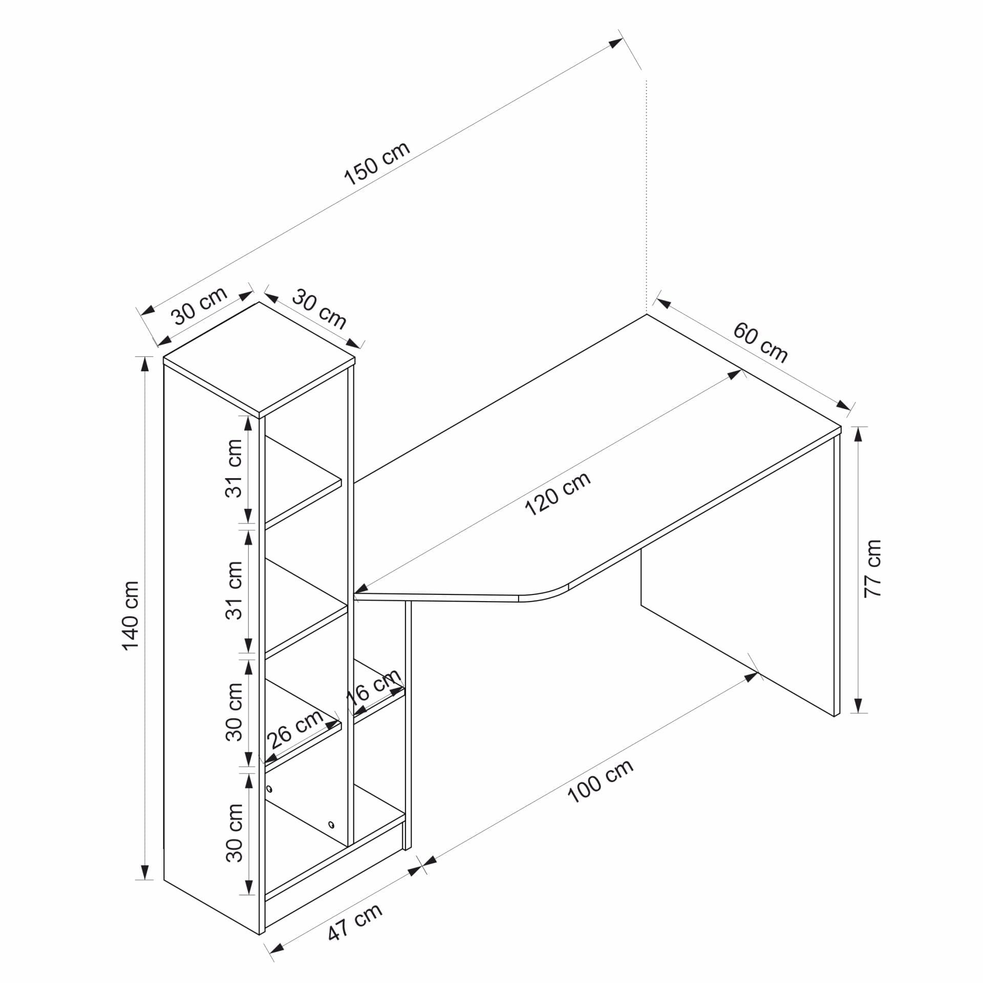 Birou Viora, 150 x 140 x 60 cm, PAL melaminat — imaginea 5