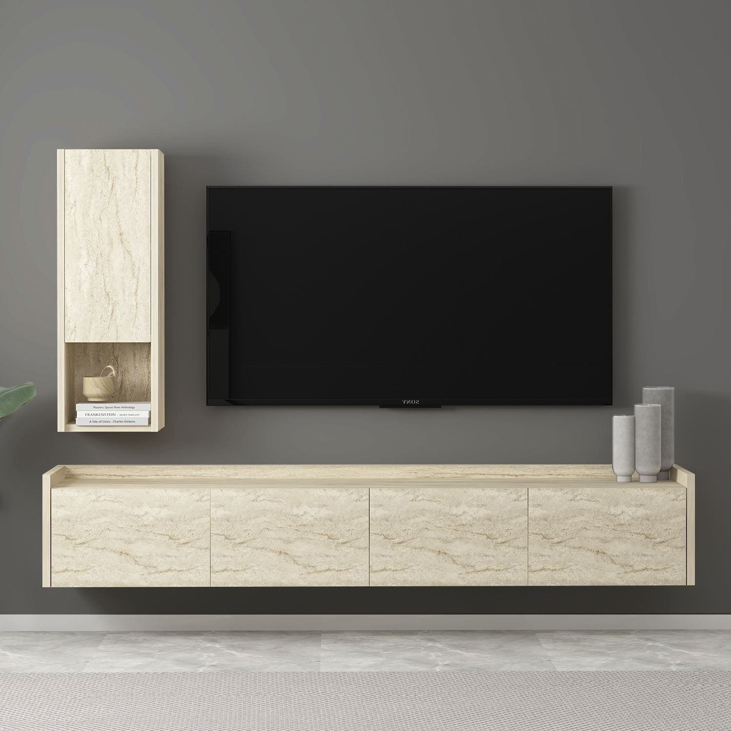Comodă TV Sema, 160 x 35 x 29, 6 cm, PAL melaminat, fixare pe perete — imaginea 4