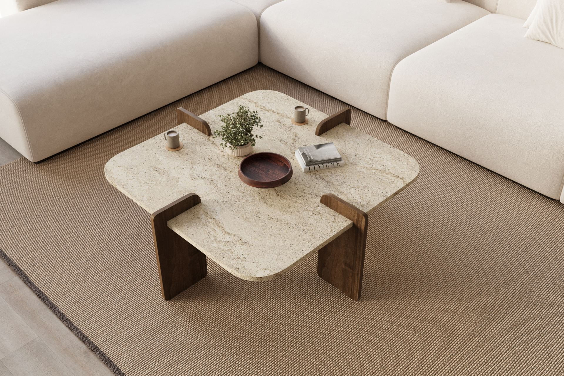 Masă de cafea Poalla, 90 x 35 x 90 cm, PAL melaminat, design compact — imaginea 4