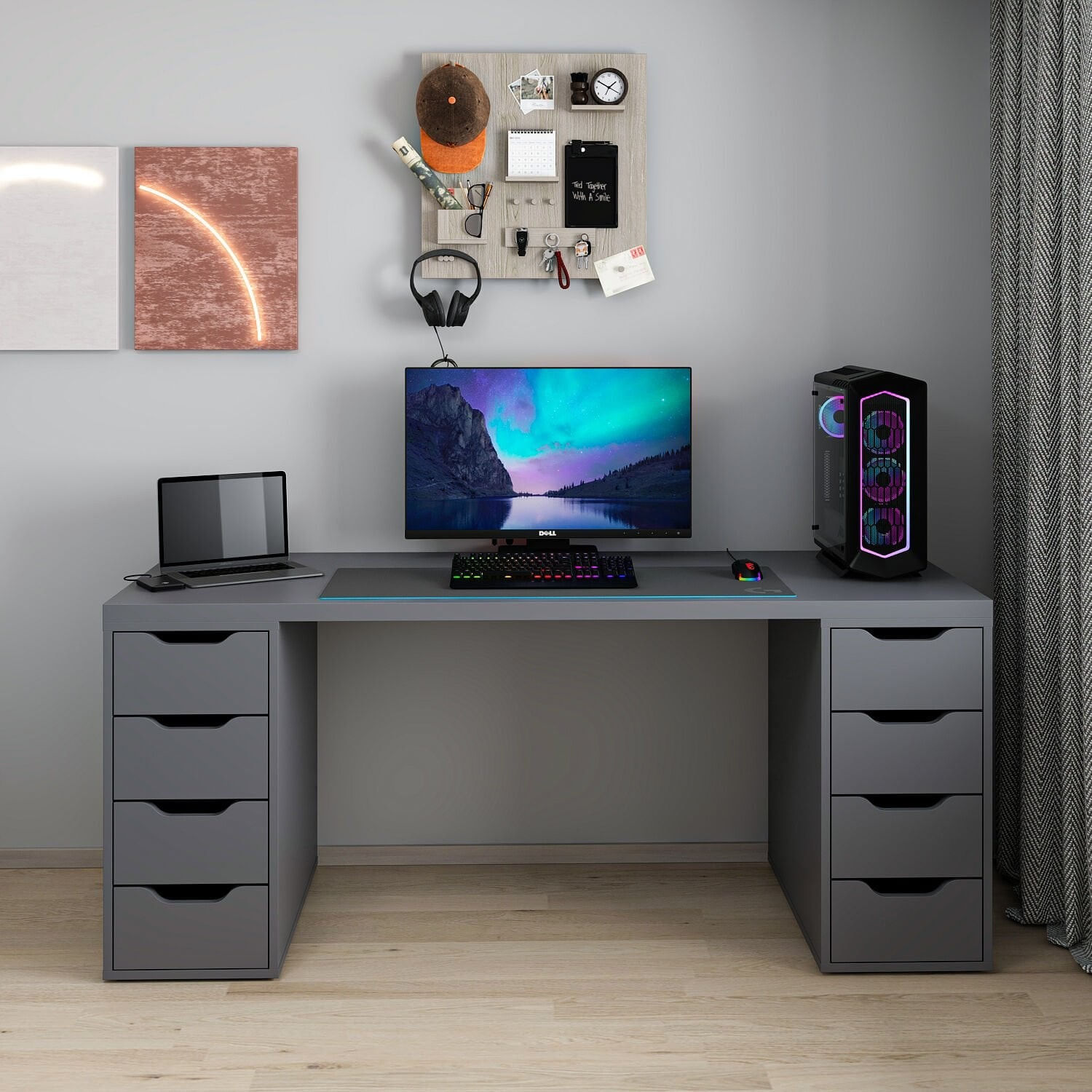 Birou Alen 180cm 8 Drawer, 180 x 75 x 60 cm, PAL melaminat — imaginea 3