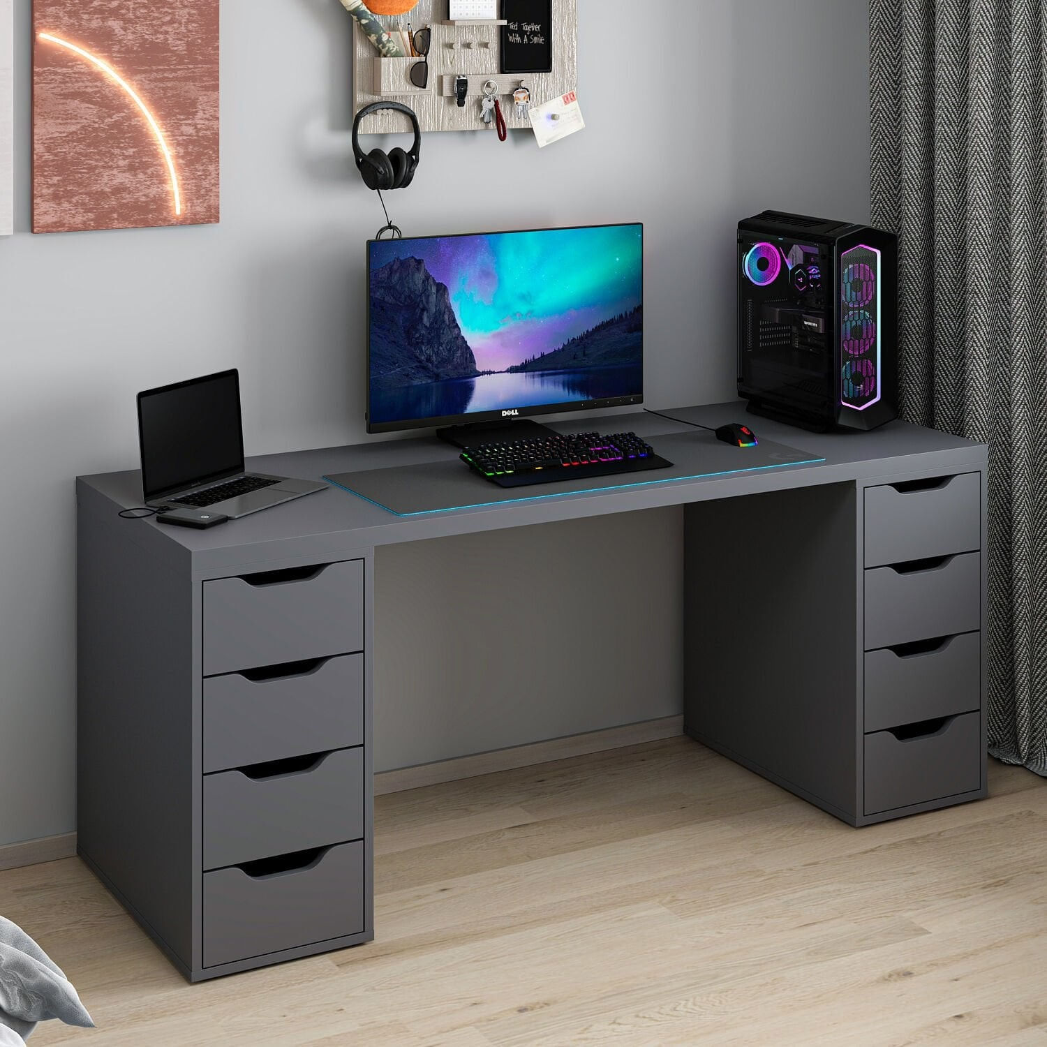 Birou Alen 180cm 8 Drawer, 180 x 75 x 60 cm, PAL melaminat — imaginea 7