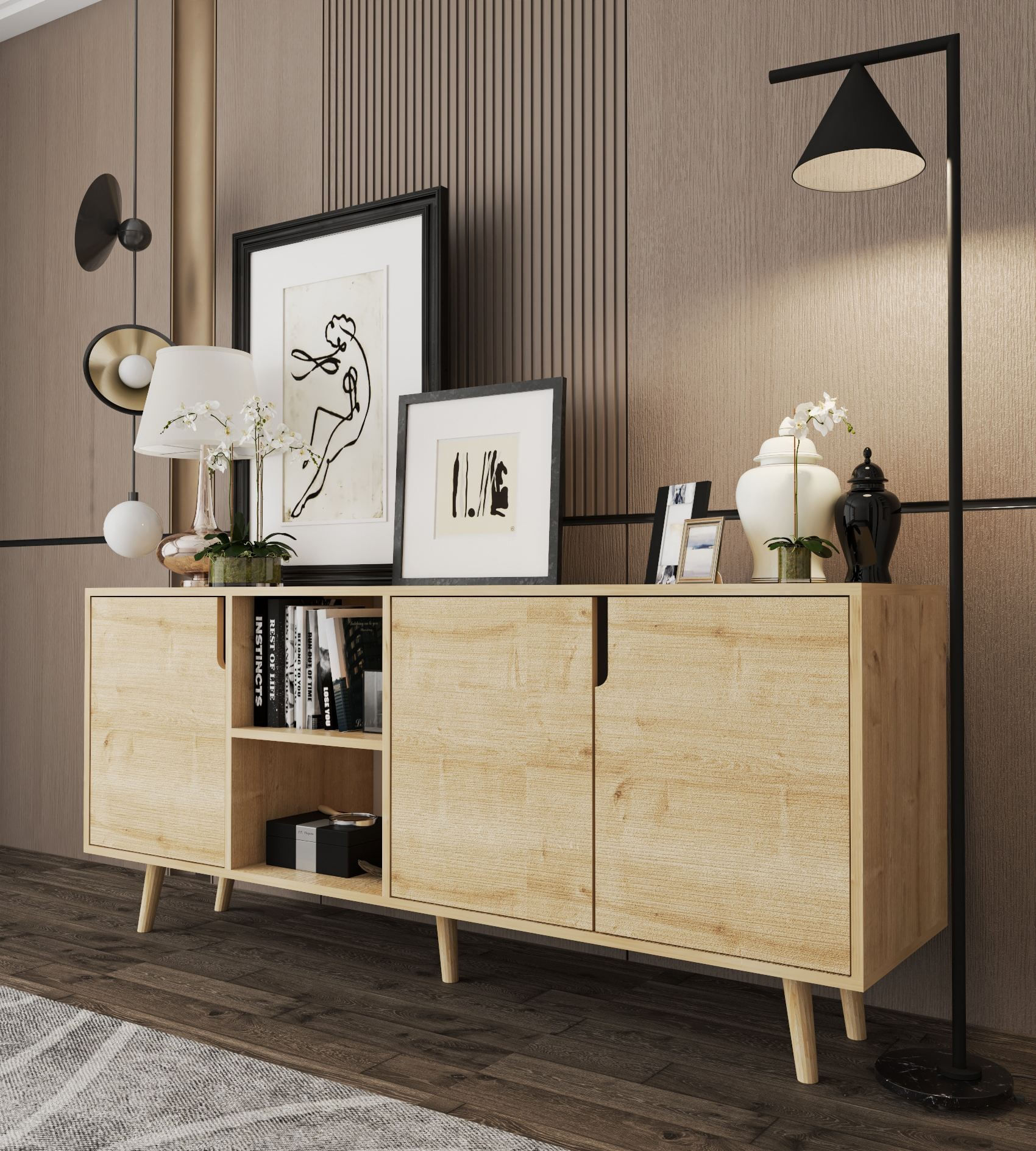 Consolă Latina Modern 180, 180 x 80 x 45 cm, PAL melaminat, spațiu de depozitare, fixare pe perete, capacitate 30 kg — imaginea 5