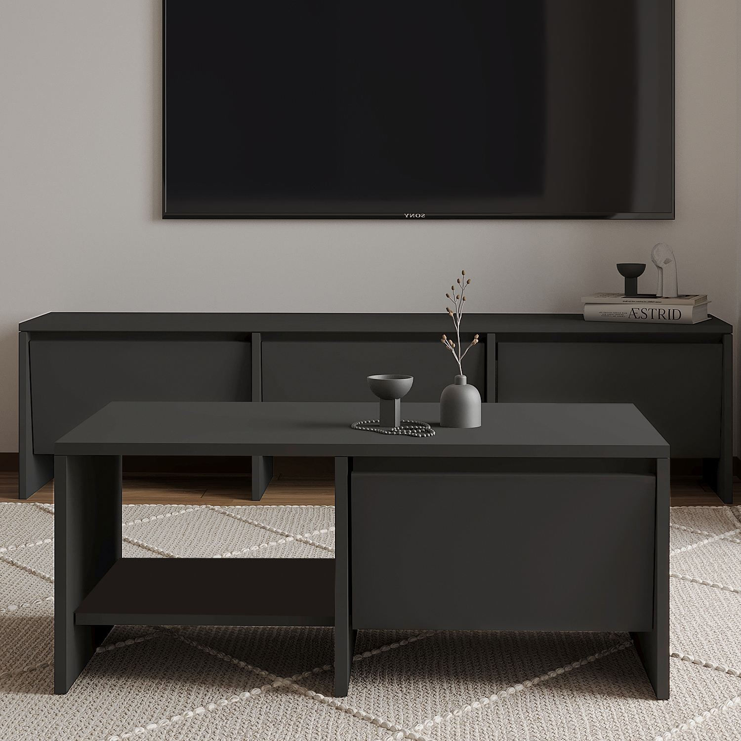 Masă de cafea Laris, 90 x 35 x 45 cm, PAL melaminat, design compact — imaginea 2