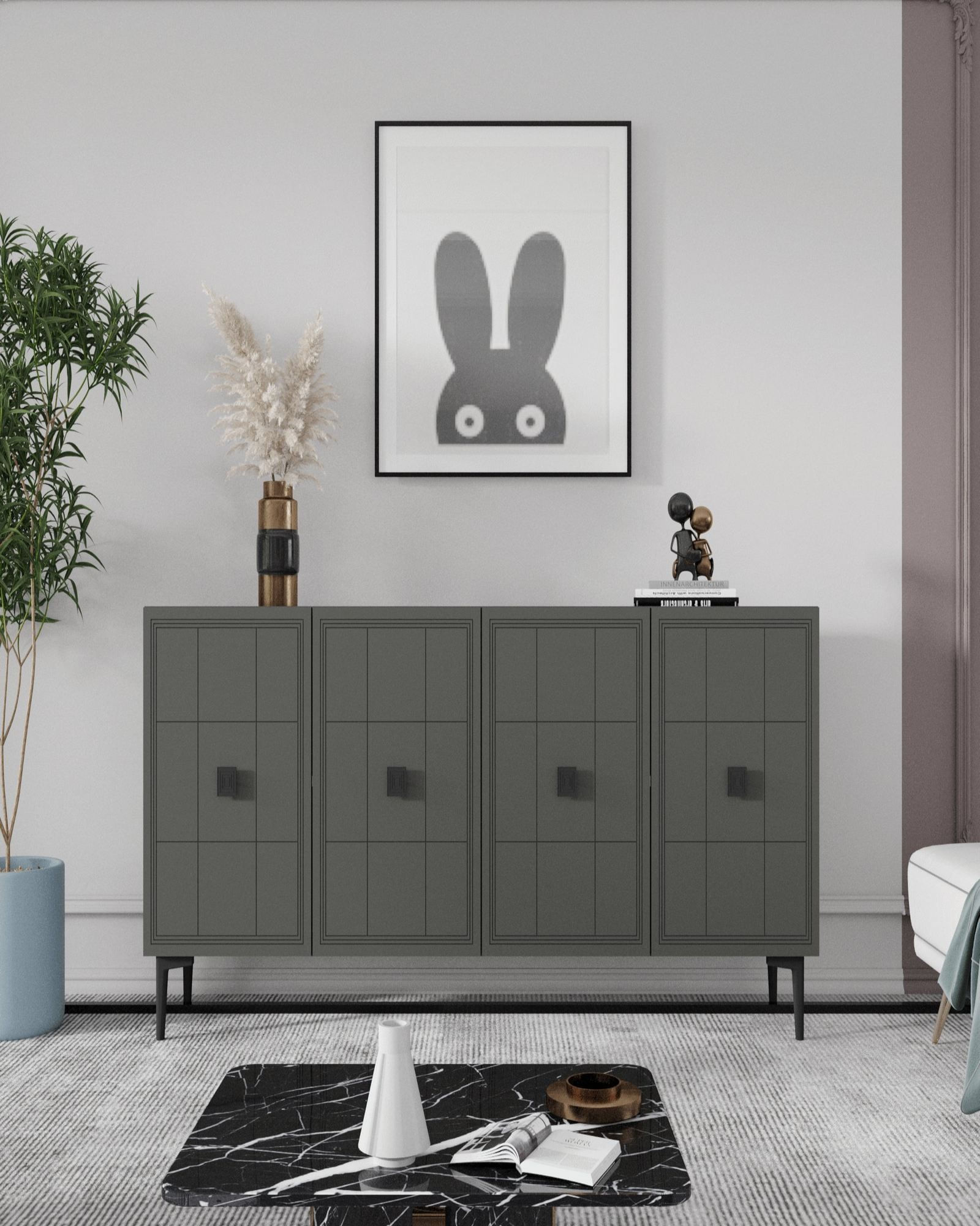 Consola Yuka 120, 120 x 75 x 32 cm, PAL melaminat, spatiu de depozitare, fixare pe perete — imaginea 4