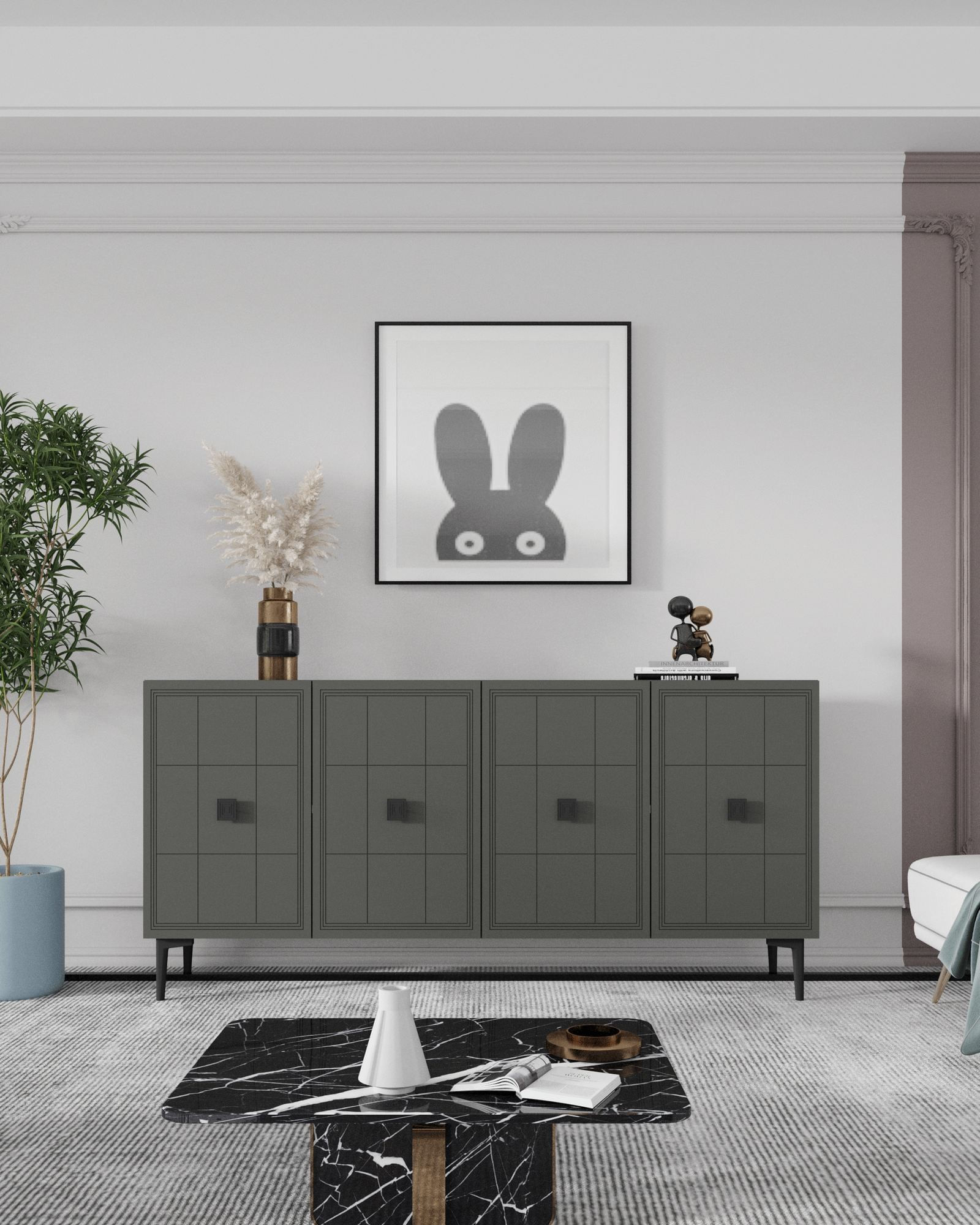 Consola Yuka 120, 120 x 75 x 32 cm, PAL melaminat, spatiu de depozitare, fixare pe perete — imaginea 7