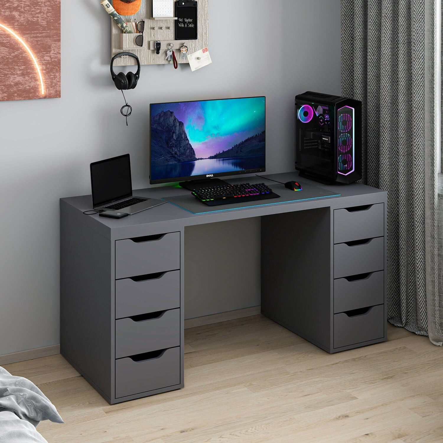 Birou Alen 150cm 8 Drawer, 150 x 75 x 60 cm, PAL melaminat — imaginea 4