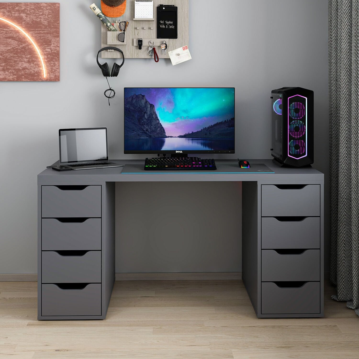 Birou Alen 150cm 8 Drawer, 150 x 75 x 60 cm, PAL melaminat — imaginea 5