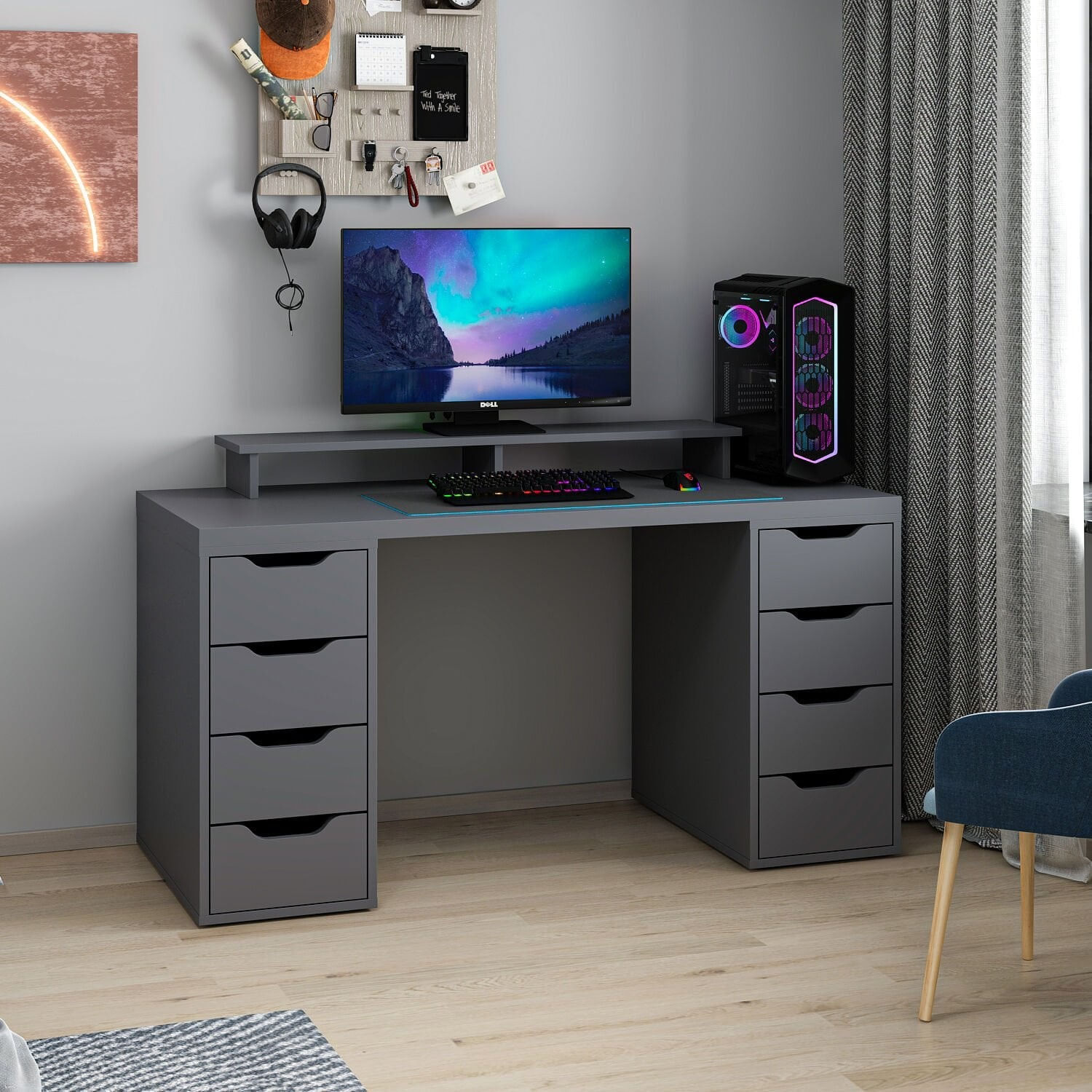 Birou Alen 150cm 8 Drawer, 150 x 75 x 60 cm, PAL melaminat — imaginea 6