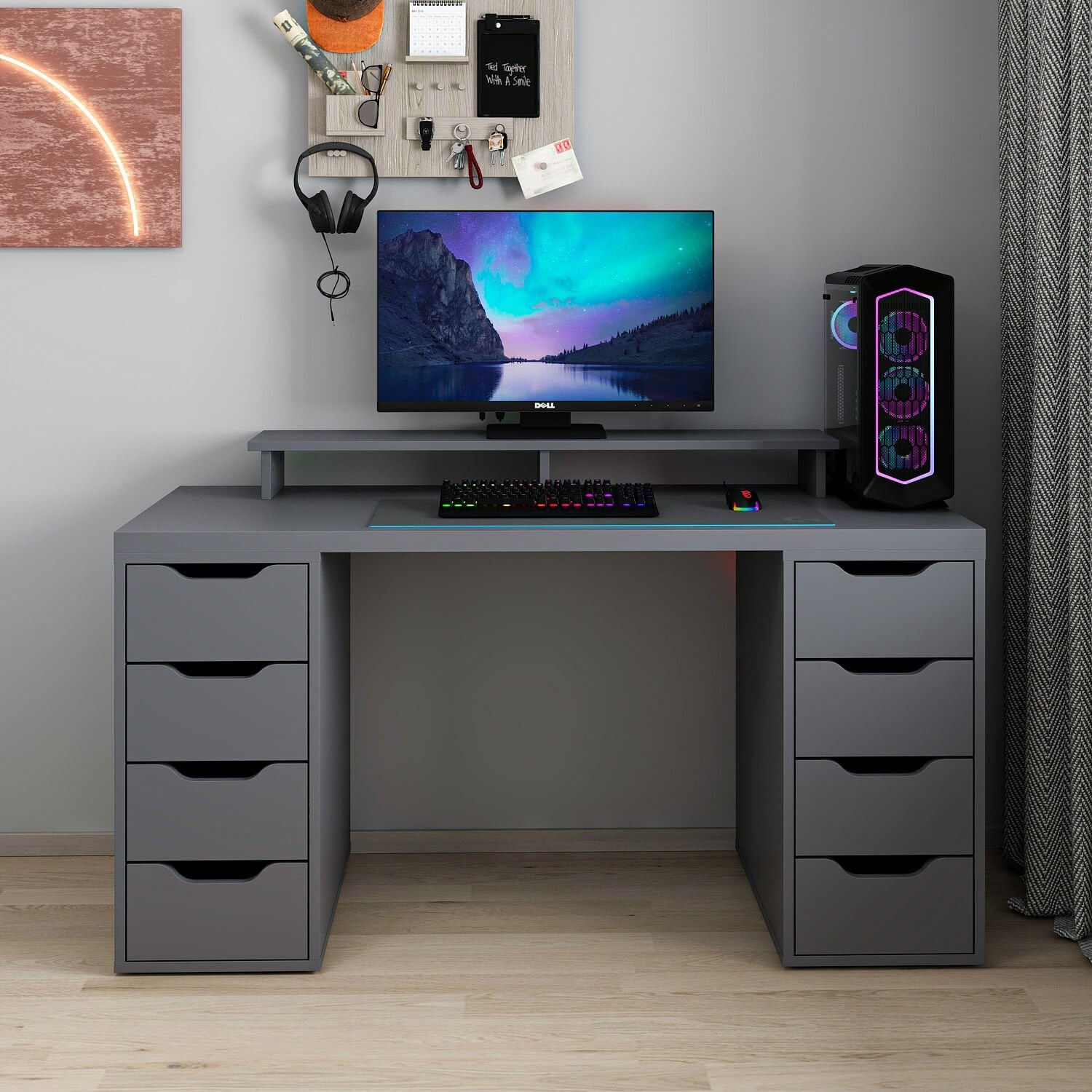 Birou Alen 150cm 8 Drawer, 150 x 75 x 60 cm, PAL melaminat — imaginea 7