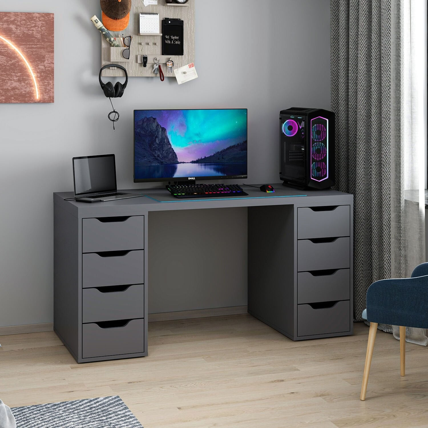 Birou Alen 150cm 8 Drawer, 150 x 75 x 60 cm, PAL melaminat — imaginea 8