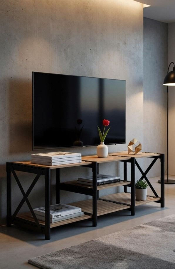 Comodă TV cu raft, 110 x 40 x 38 cm, lemn plastic — imaginea 3