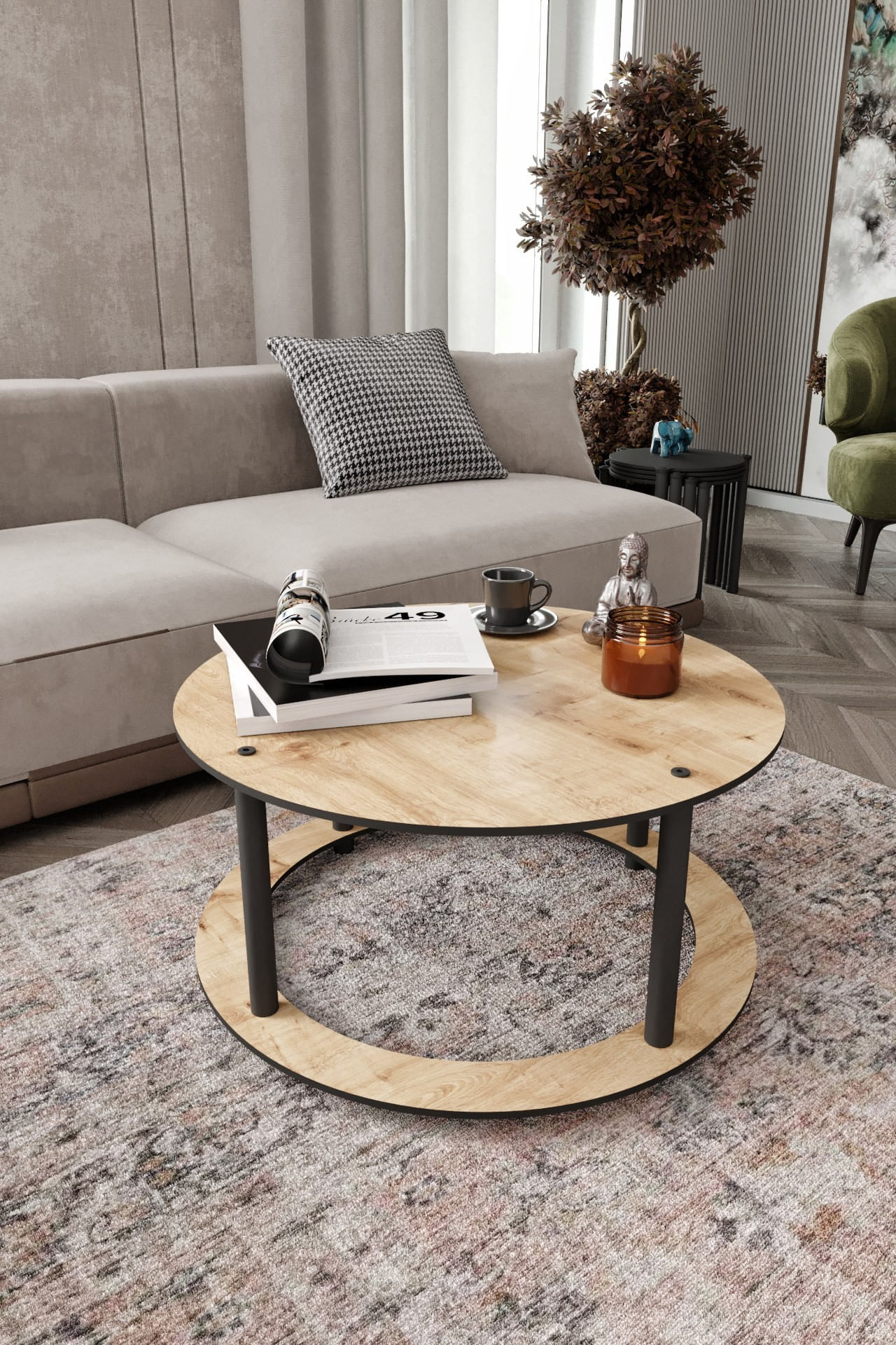 Masă de cafea Hole rotundă, MDF, design compact — imaginea 2