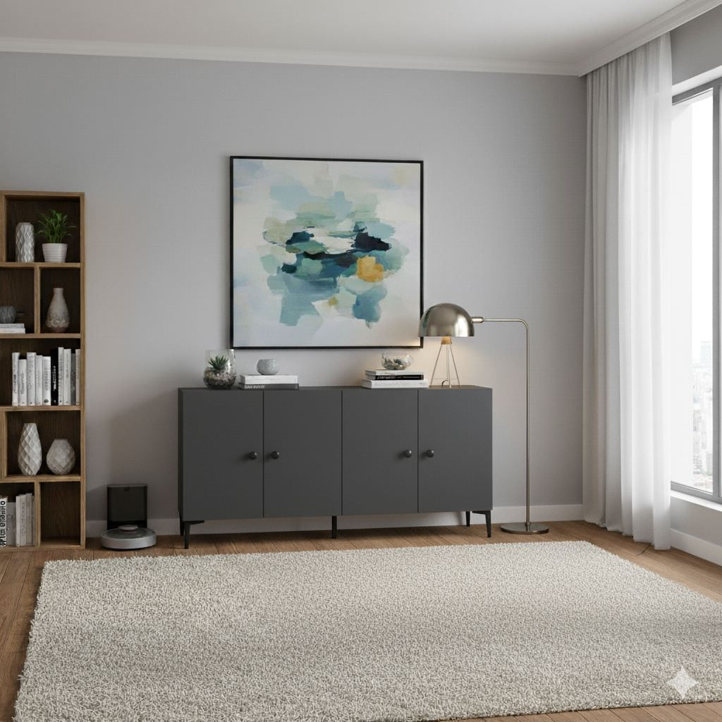 Consola Pella 150, 150 x 75 x 32 cm, PAL melaminat, spatiu de depozitare, fixare pe perete
