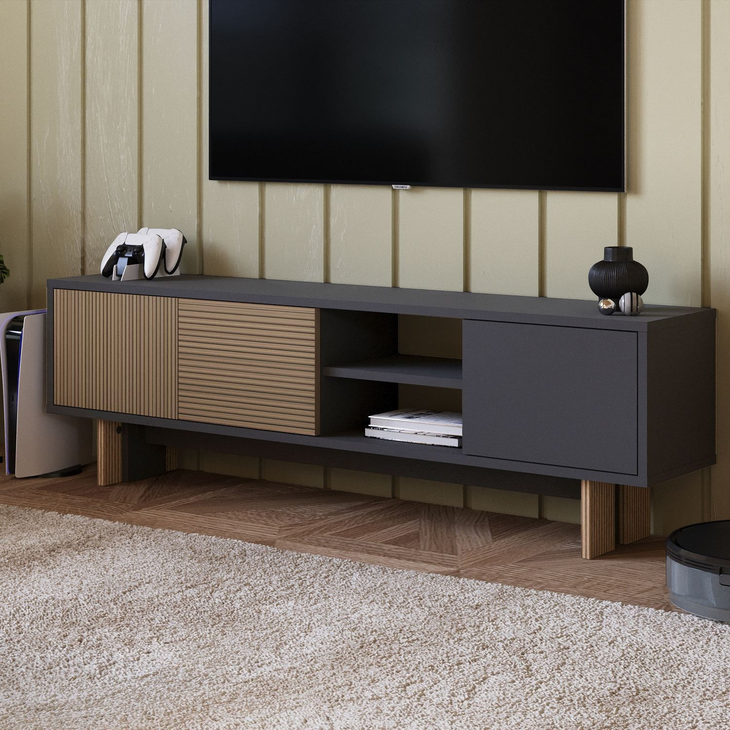Comodă TV Ravello, 150 x 45 x 30 cm, PAL melaminat, fixare pe perete, warm stejar — imaginea 3