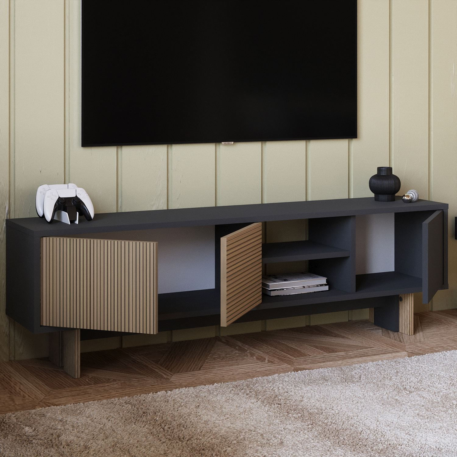 Comodă TV Ravello, 150 x 45 x 30 cm, PAL melaminat, fixare pe perete, warm stejar — imaginea 6