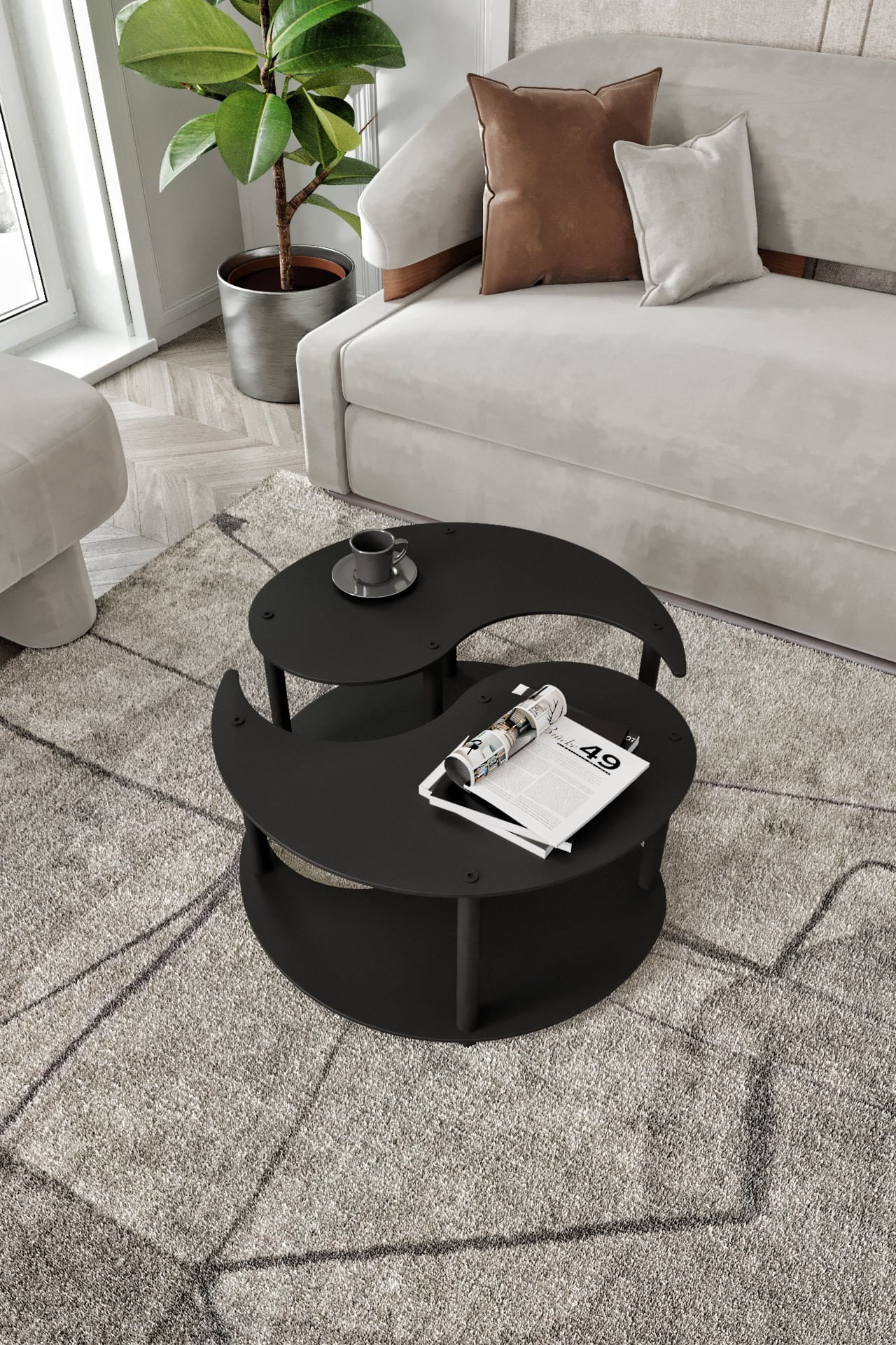 Masa de cafea Yin Yang 2, MDF, design compact — imaginea 4