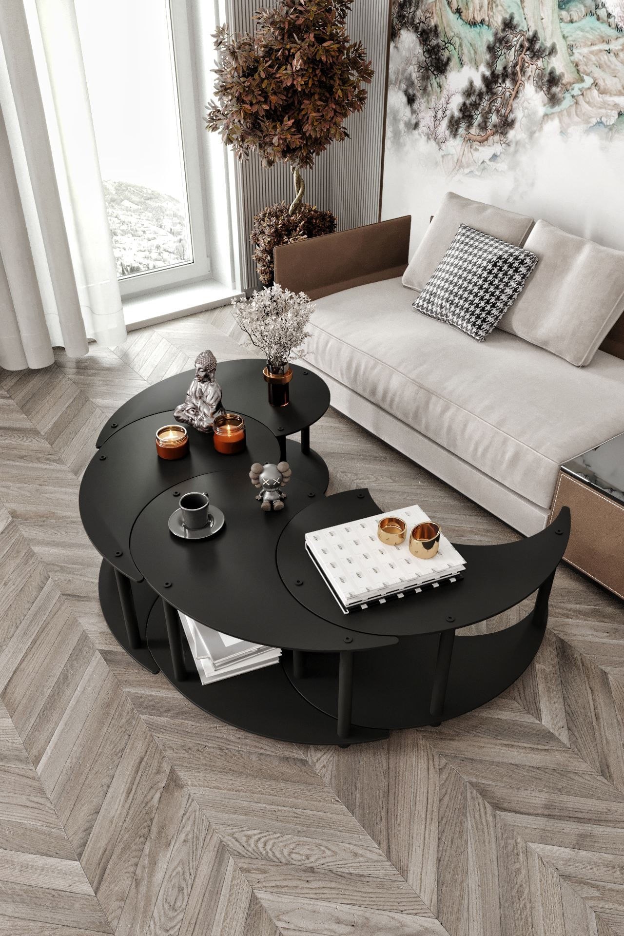 Masa de cafea Yi Yang4L 70, 70 x 38 x 70 cm, MDF, design compact — imaginea 3