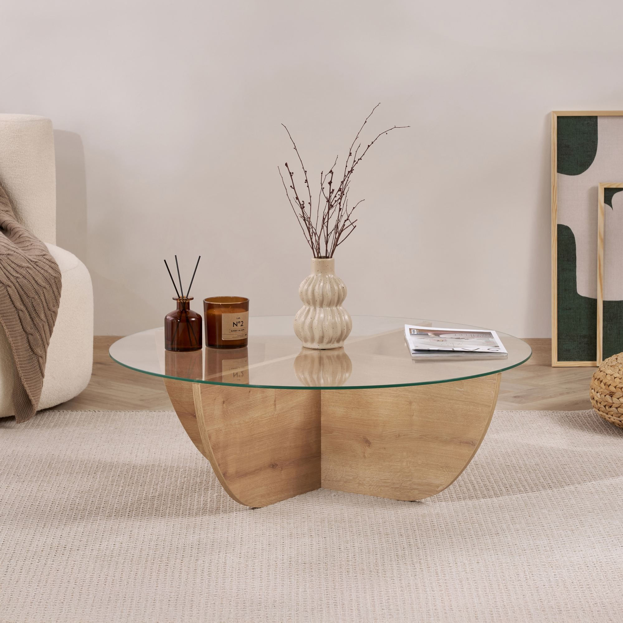Masă de cafea Liya, 90 x 30 x 90 cm, PAL melaminat, design compact — imaginea 3