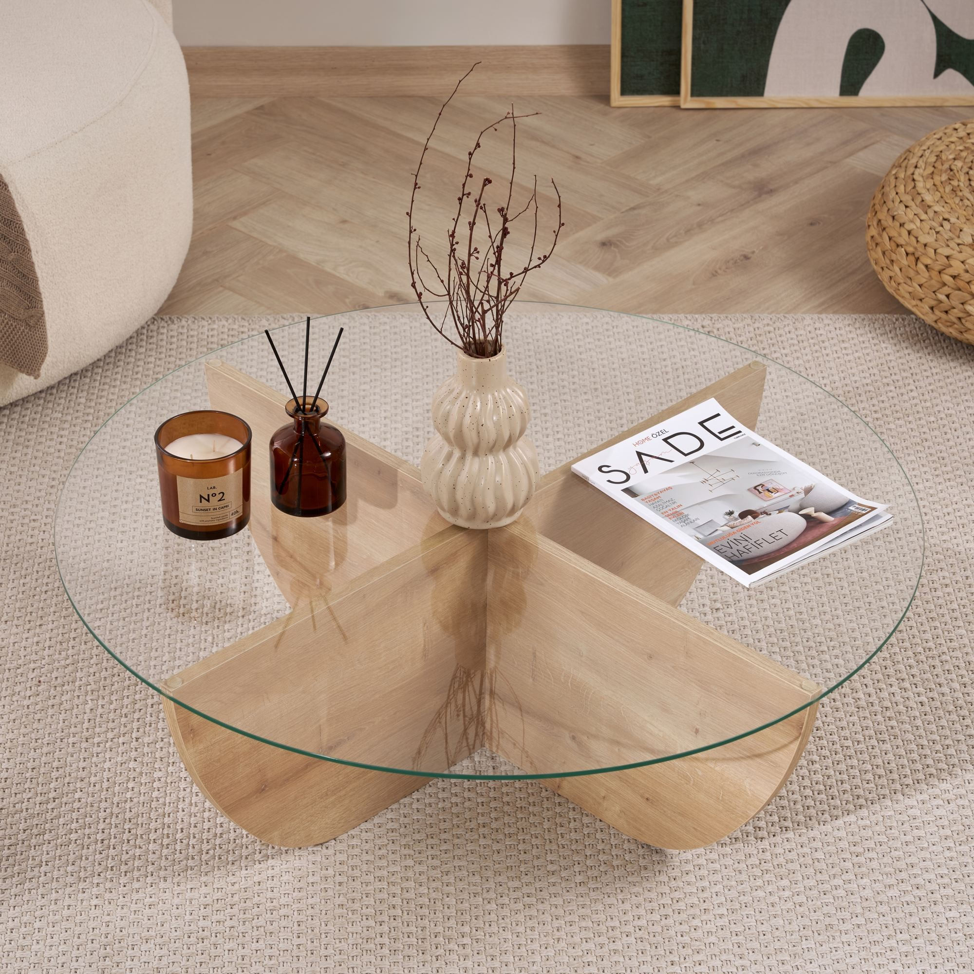 Masă de cafea Liya, 90 x 30 x 90 cm, PAL melaminat, design compact — imaginea 5