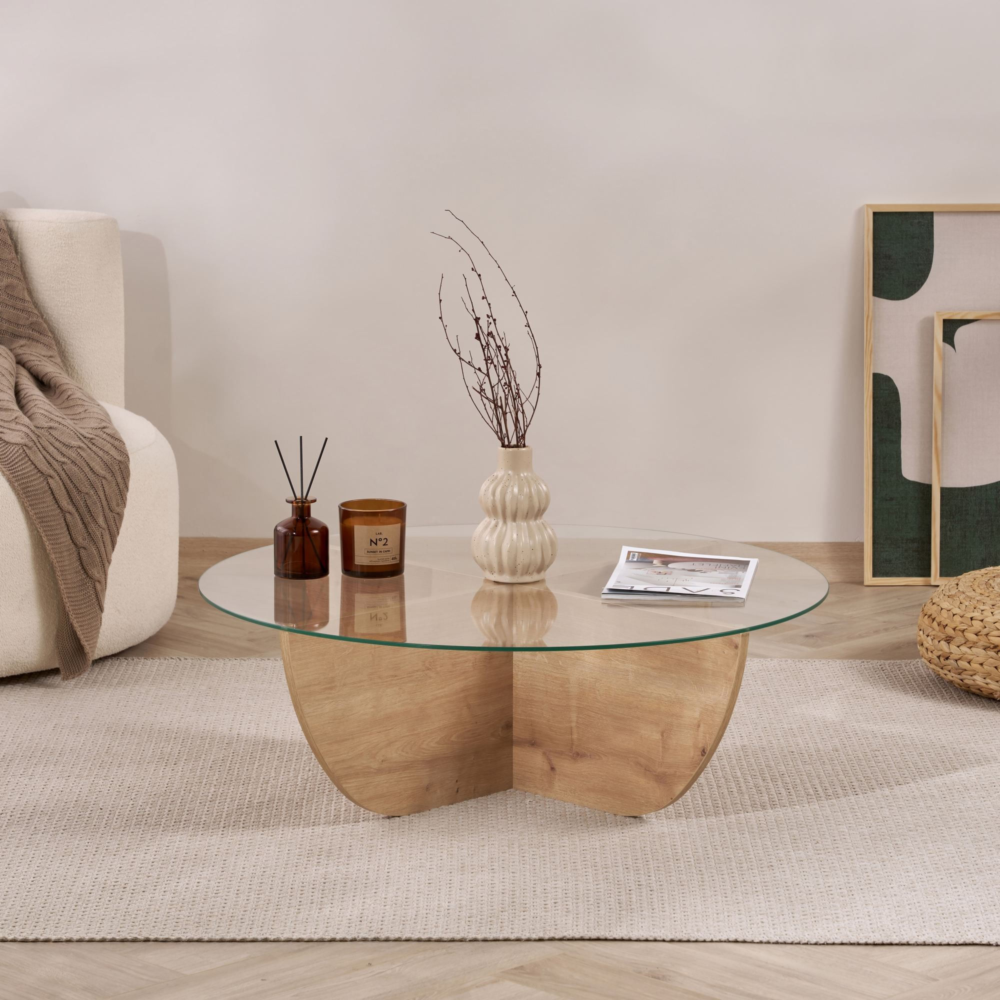 Masă de cafea Liya, 90 x 30 x 90 cm, PAL melaminat, design compact — imaginea 6