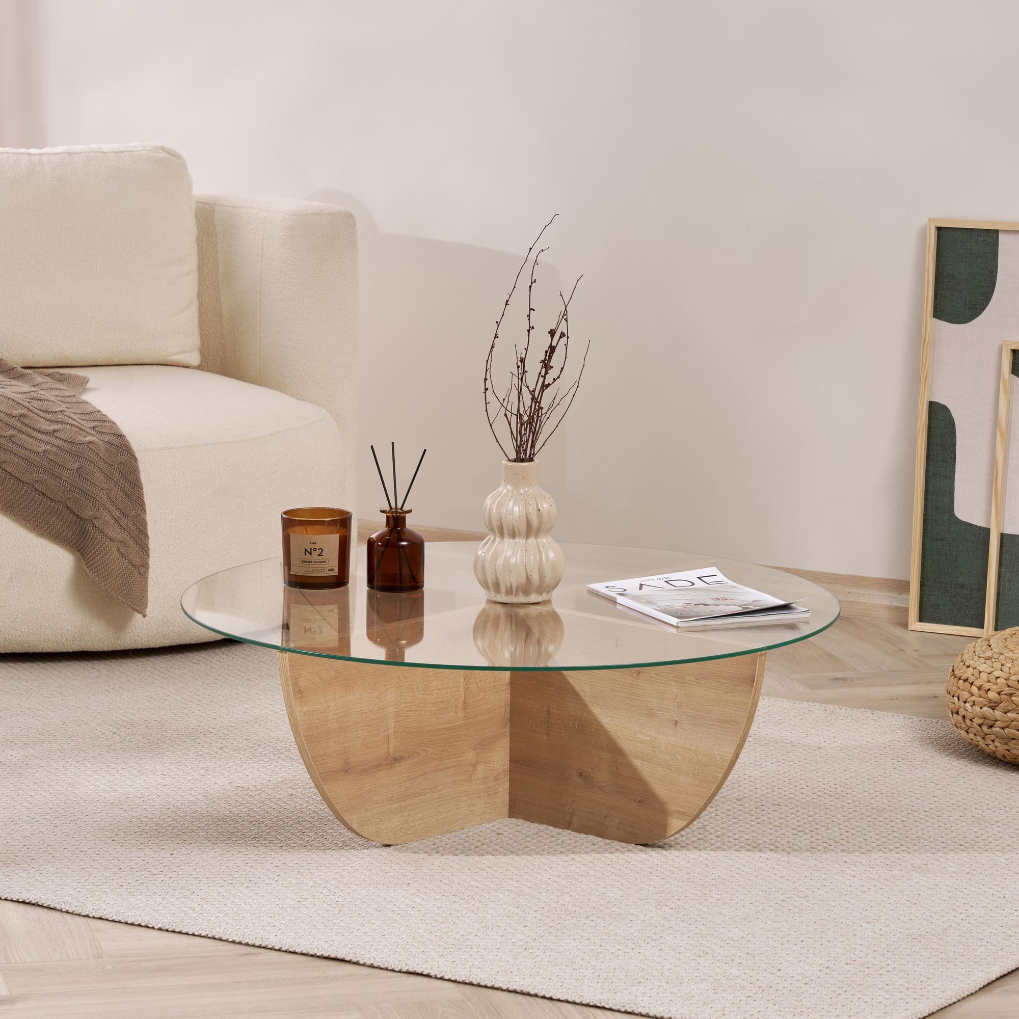 Masă de cafea Liya, 90 x 30 x 90 cm, PAL melaminat, design compact — imaginea 7