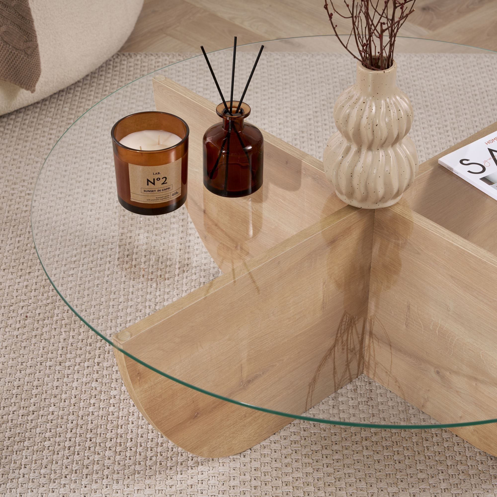 Masă de cafea Liya, 90 x 30 x 90 cm, PAL melaminat, design compact — imaginea 8