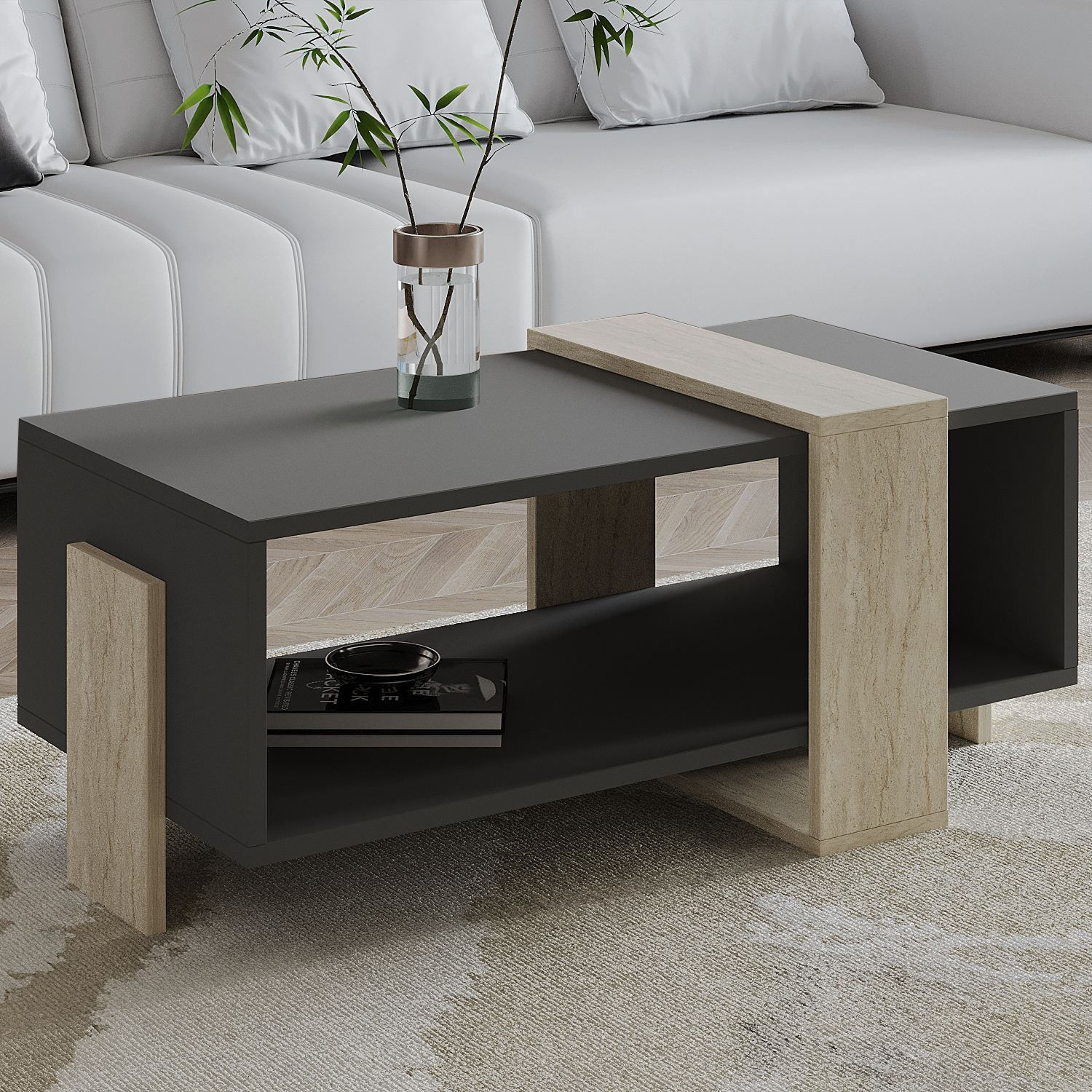 Masă de cafea Meleni, 90 x 40 x 49 cm, PAL melaminat, design compact — imaginea 5