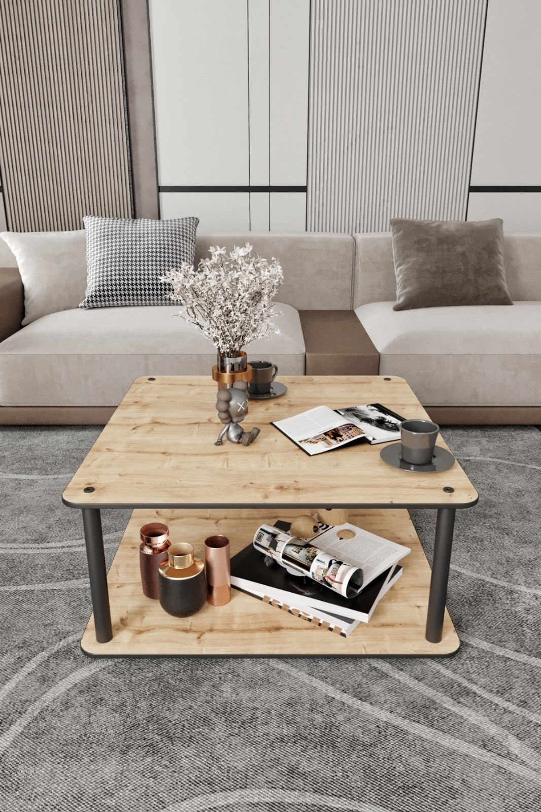 Masă de cafea Masivo pătrată, 70 x 38 x 70 cm, MDF, design compact — imaginea 2