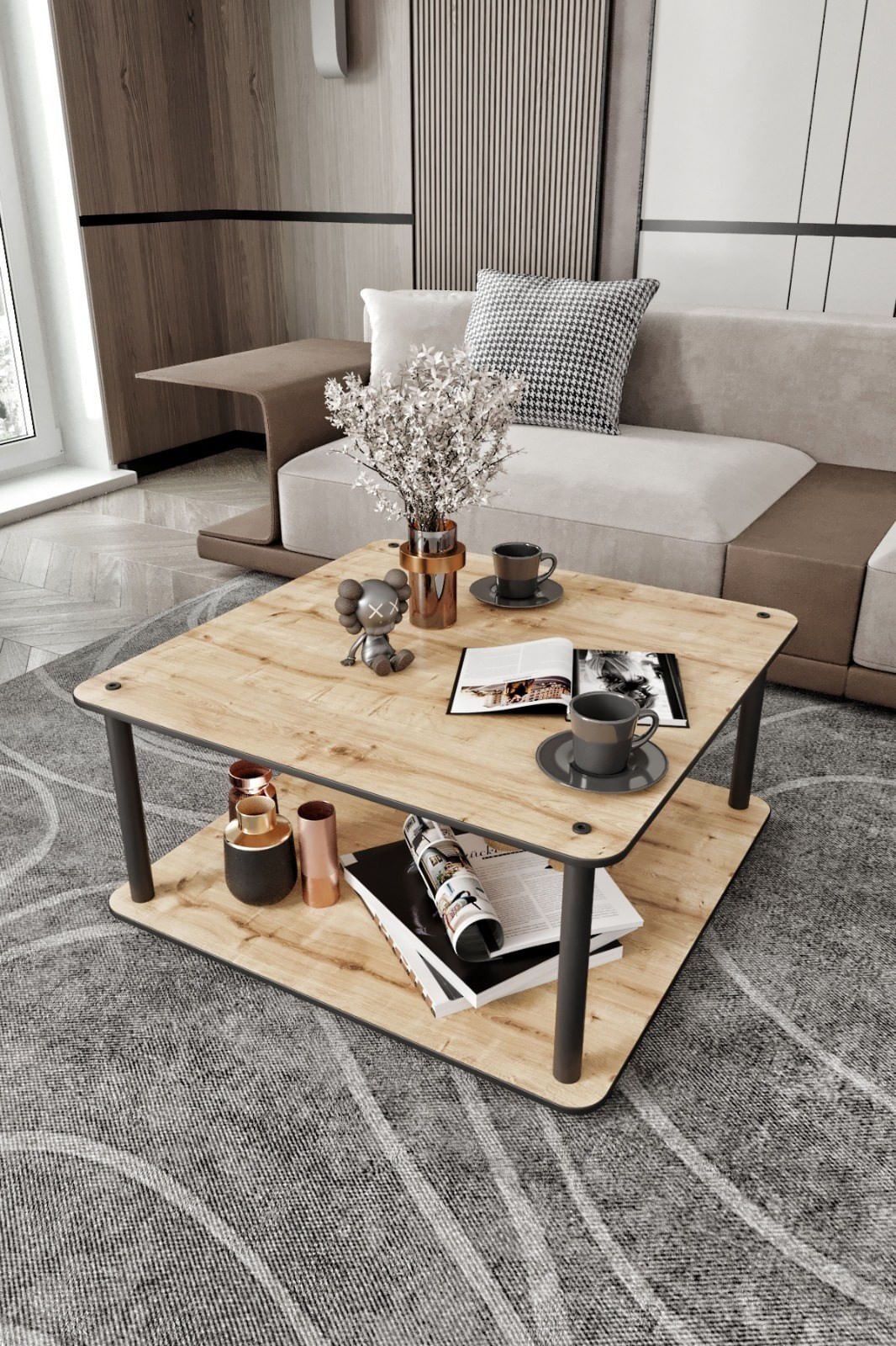 Masă de cafea Masivo pătrată, 70 x 38 x 70 cm, MDF, design compact — imaginea 3