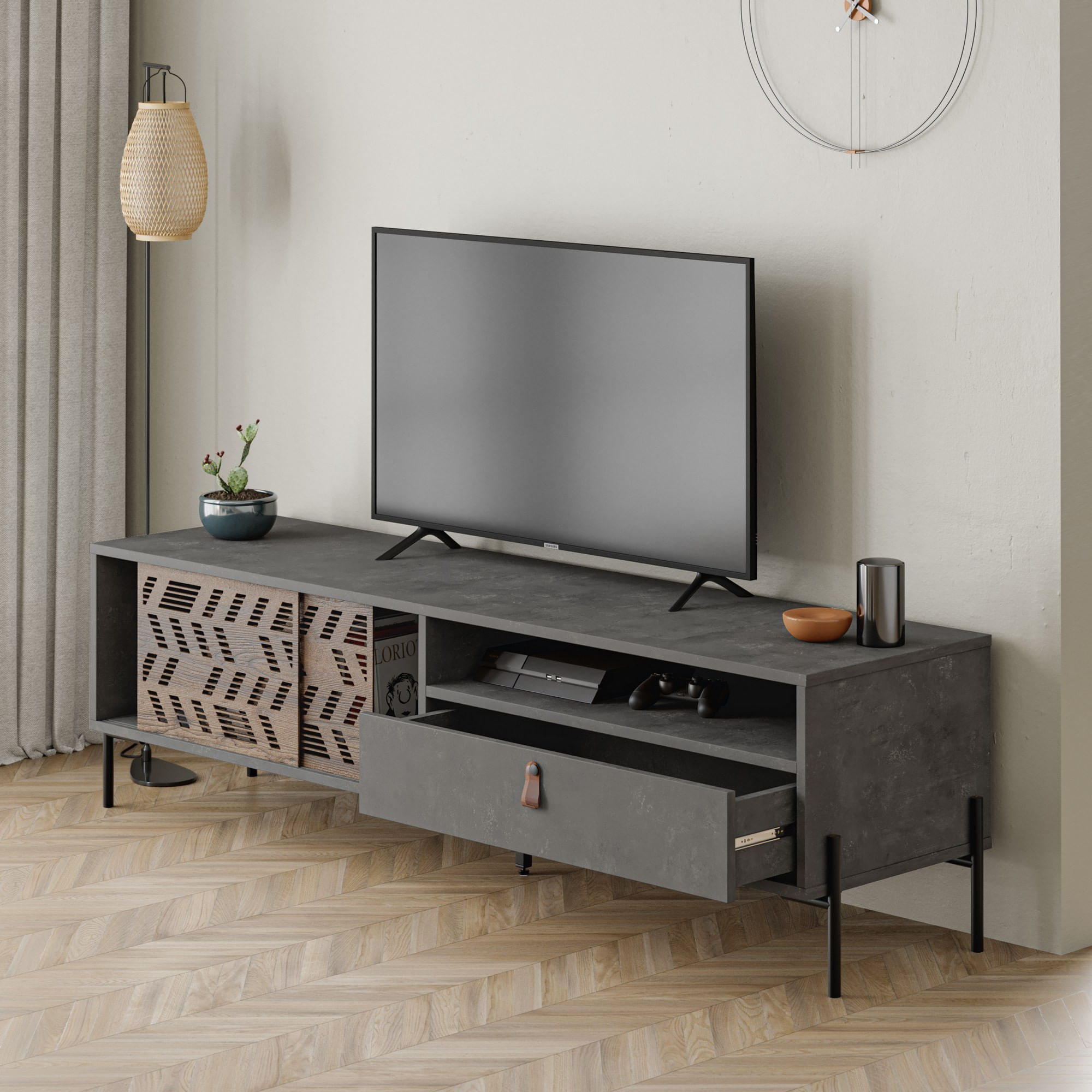 Comodă TV Dionysos, 170 x 48, 6 x 45 cm, PAL melaminat, spațiu de depozitare — imaginea 7