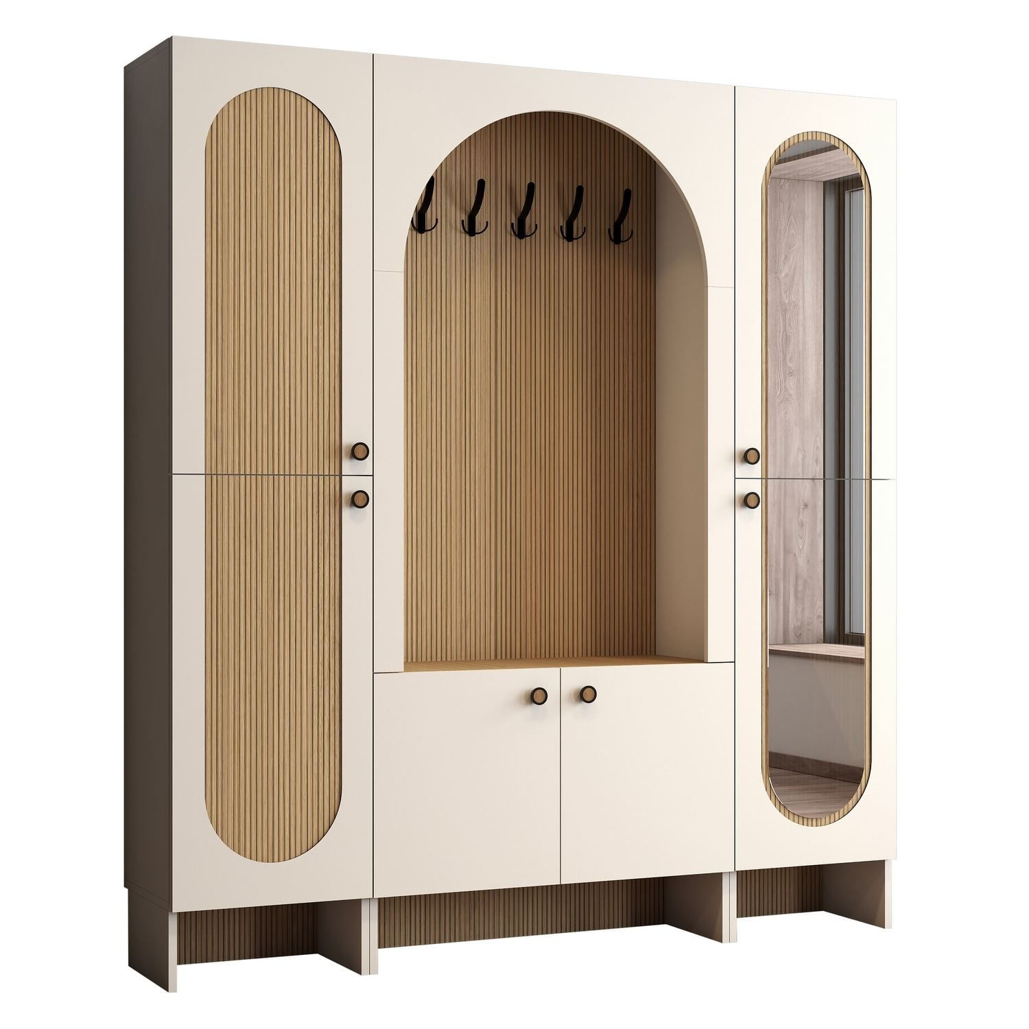 Cuier hol Palermo Klm, 180 x 200, 6 x 37 cm, PAL melaminat, spațiu de depozitare, fixare pe perete, capacitate 8 kg, crem