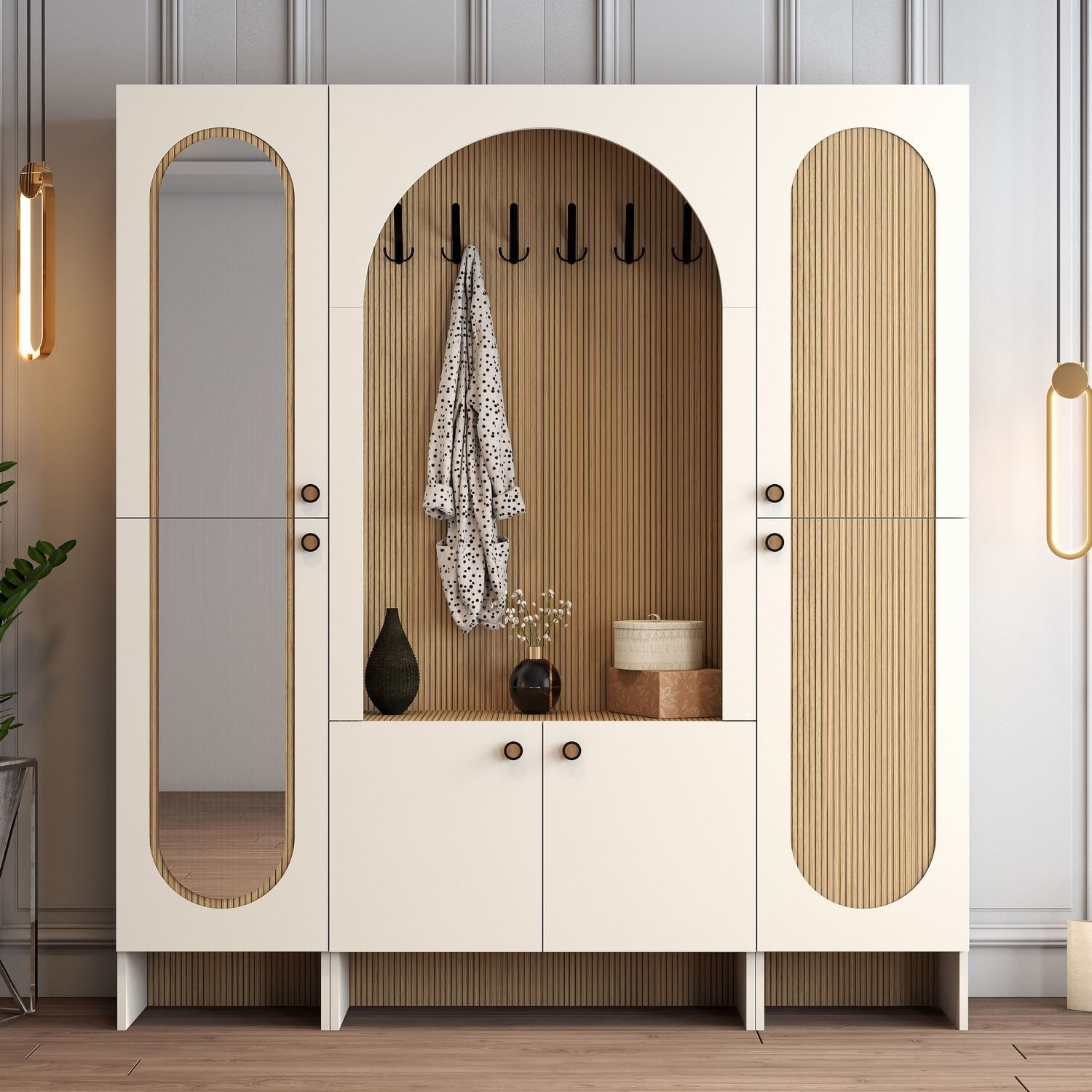 Cuier hol Palermo Klm, 180 x 200, 6 x 37 cm, PAL melaminat, spațiu de depozitare, fixare pe perete, capacitate 8 kg, crem — imaginea 2