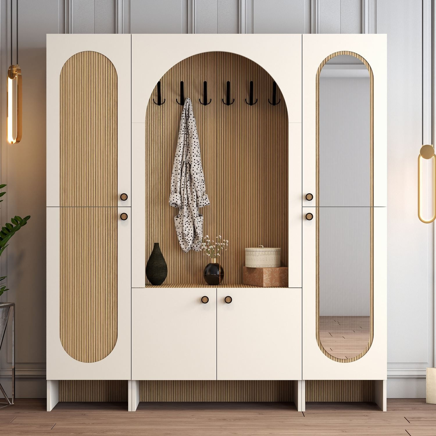 Cuier hol Palermo Klm, 180 x 200, 6 x 37 cm, PAL melaminat, spațiu de depozitare, fixare pe perete, capacitate 8 kg, crem — imaginea 6