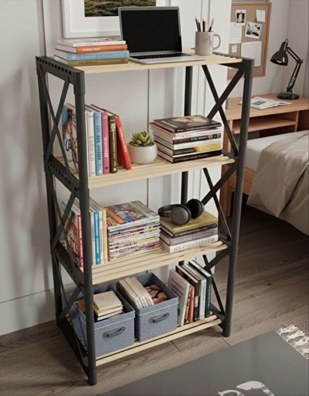 Raft multifuncțional PLS 4, 54 x 105 x 37 cm, lemn plastic, design modern — imaginea 2