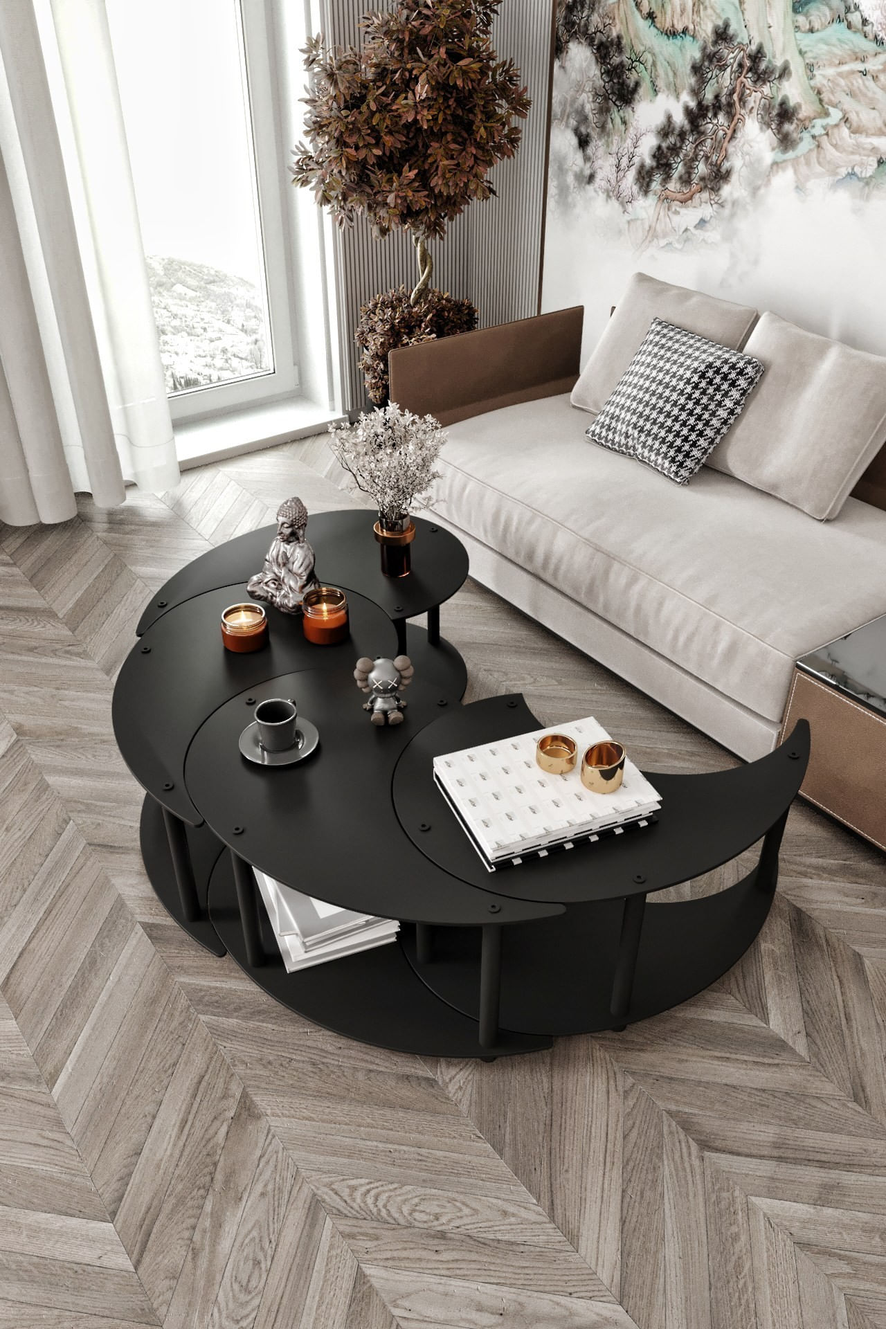 Masa de cafea Yin Yang 4 70, MDF, design compact — imaginea 2