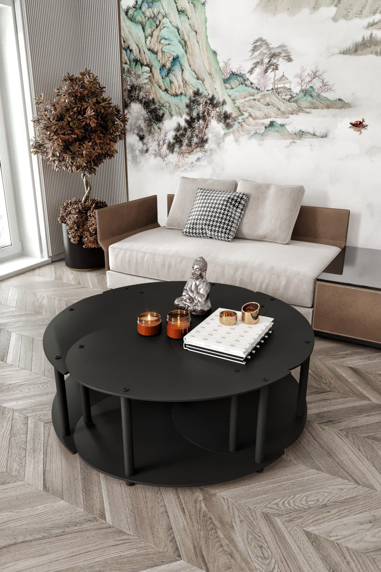 Masa de cafea Yin Yang 4 70, MDF, design compact — imaginea 3