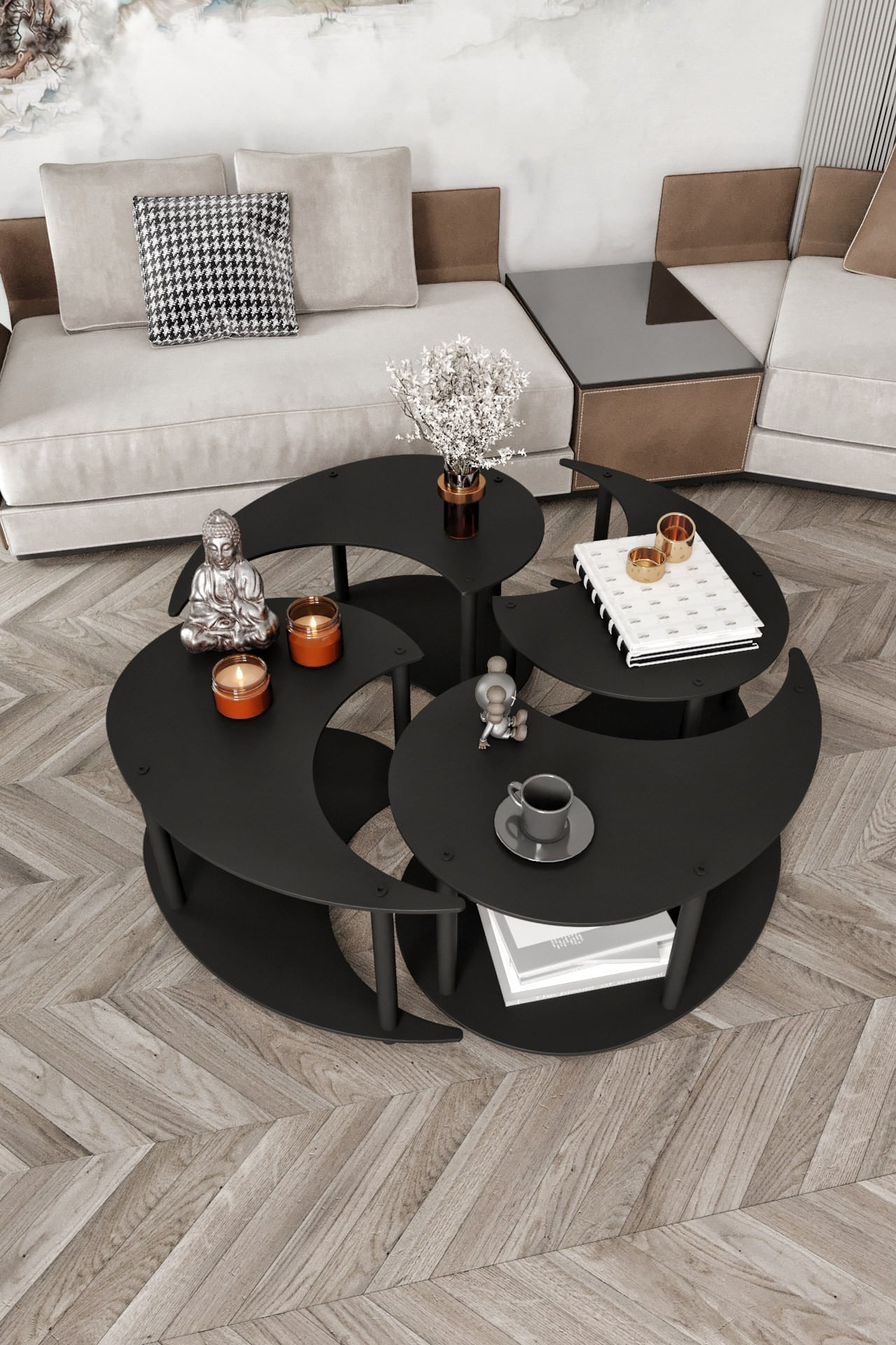 Masa de cafea Yin Yang 4 70, MDF, design compact — imaginea 4