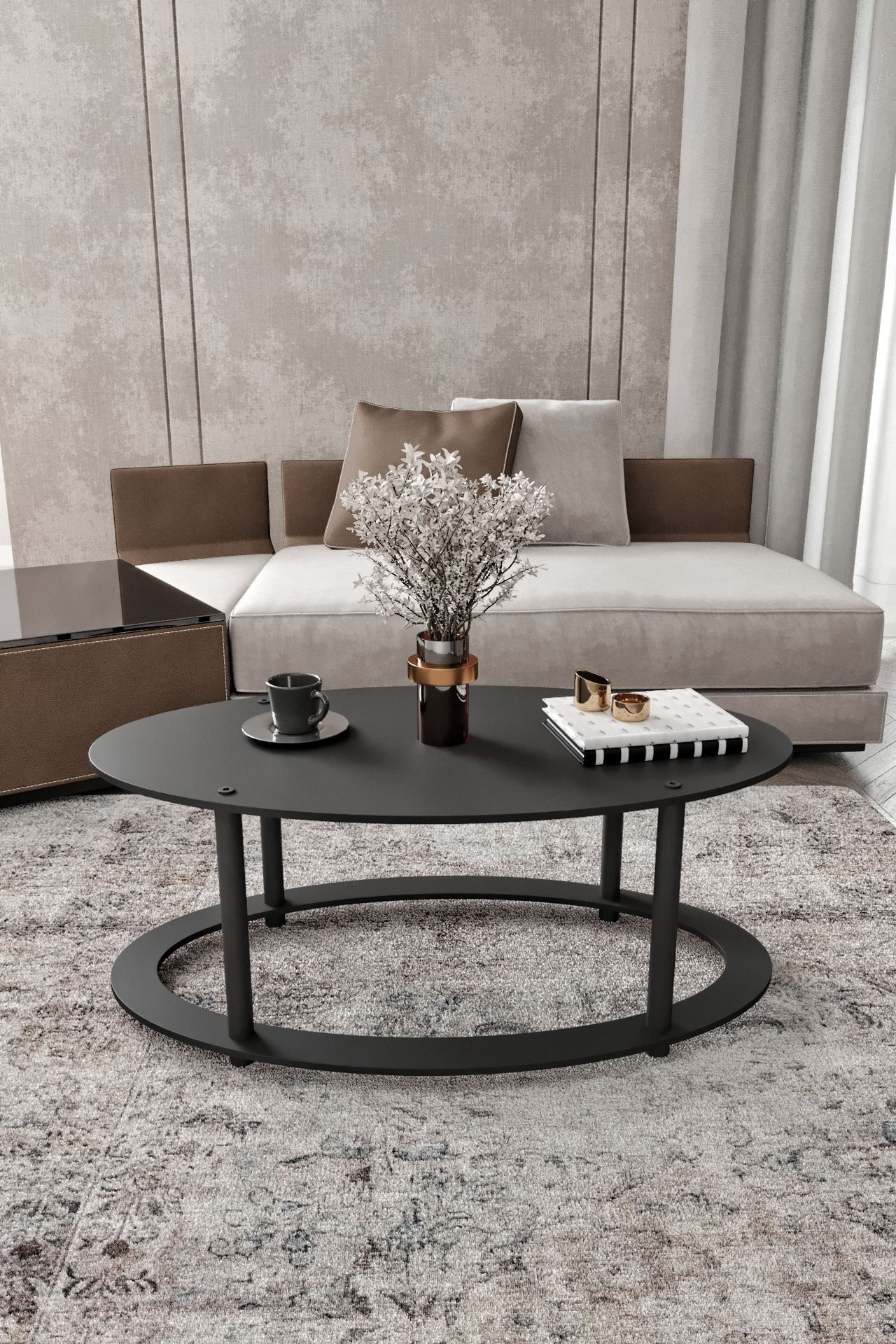 Masă de cafea Hole Ellipse, 60 x 40 x 38 cm, MDF, design compact