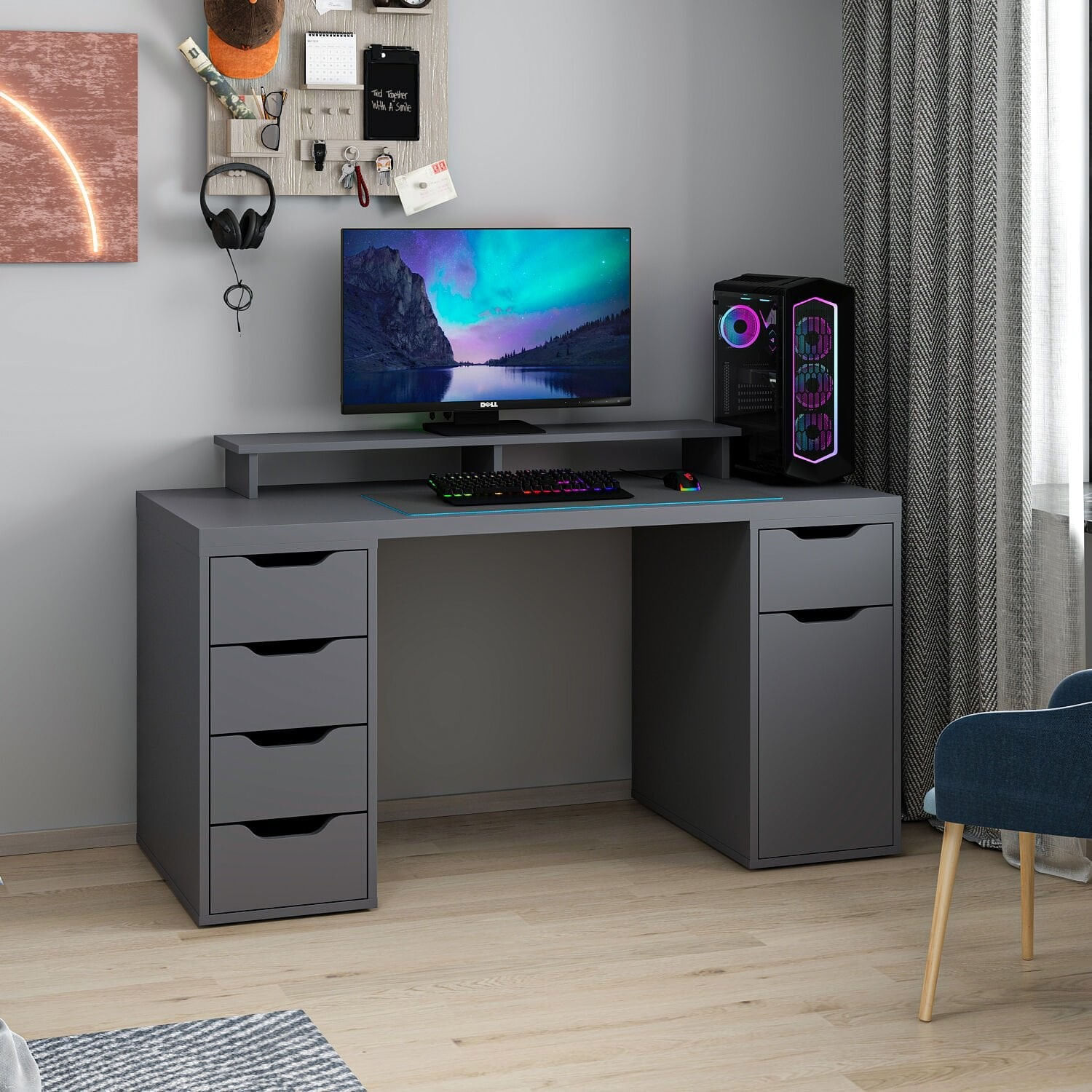Birou Alen 150cm 5 Drawer Cabinet, 150 x 75 x 60 cm, PAL melaminat — imaginea 4