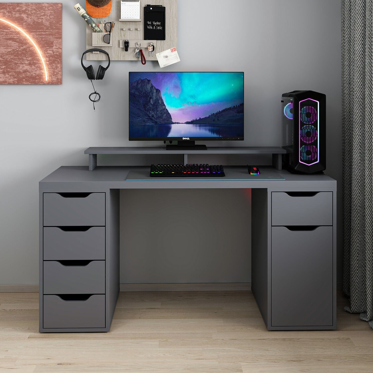 Birou Alen 150cm 5 Drawer Cabinet, 150 x 75 x 60 cm, PAL melaminat — imaginea 5